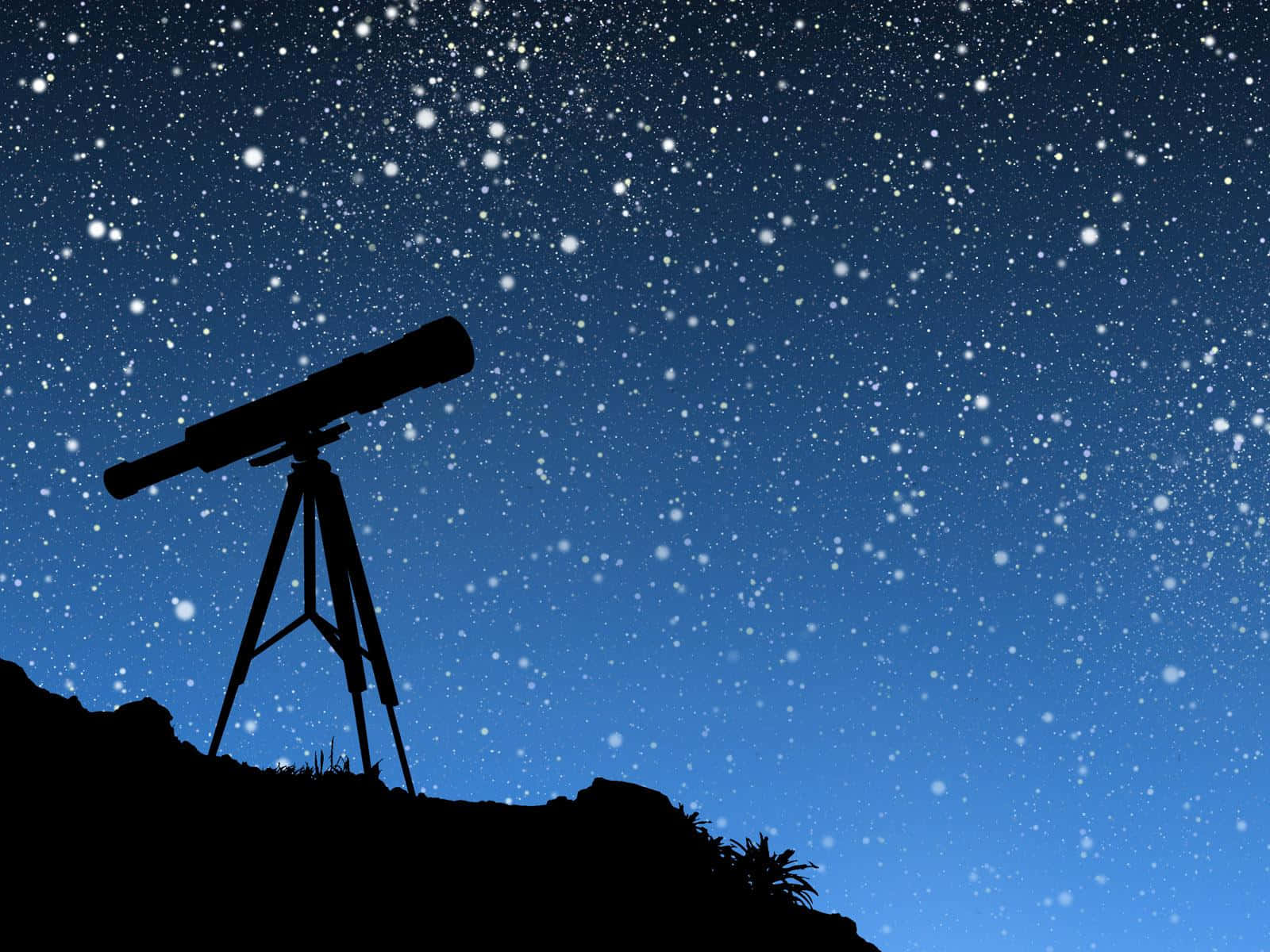 Silhouette 桌布 壁紙 — 山頂上的望遠鏡剪影指向廣闊的星空夜空，閃爍著無數閃爍的星星。