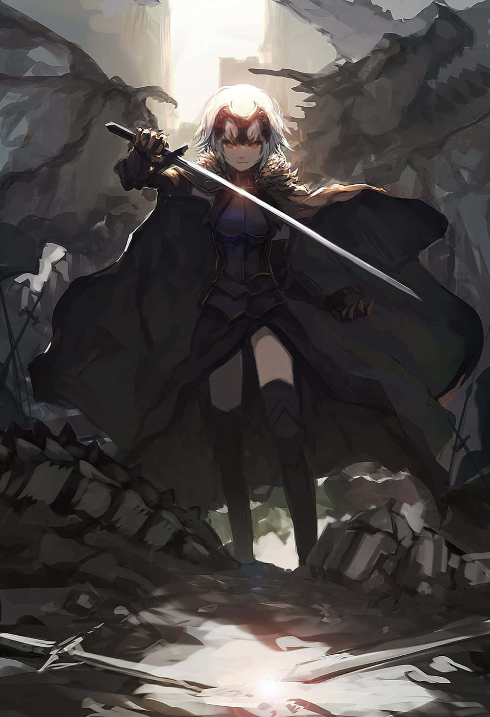 岩石地區持劍少女 壁紙