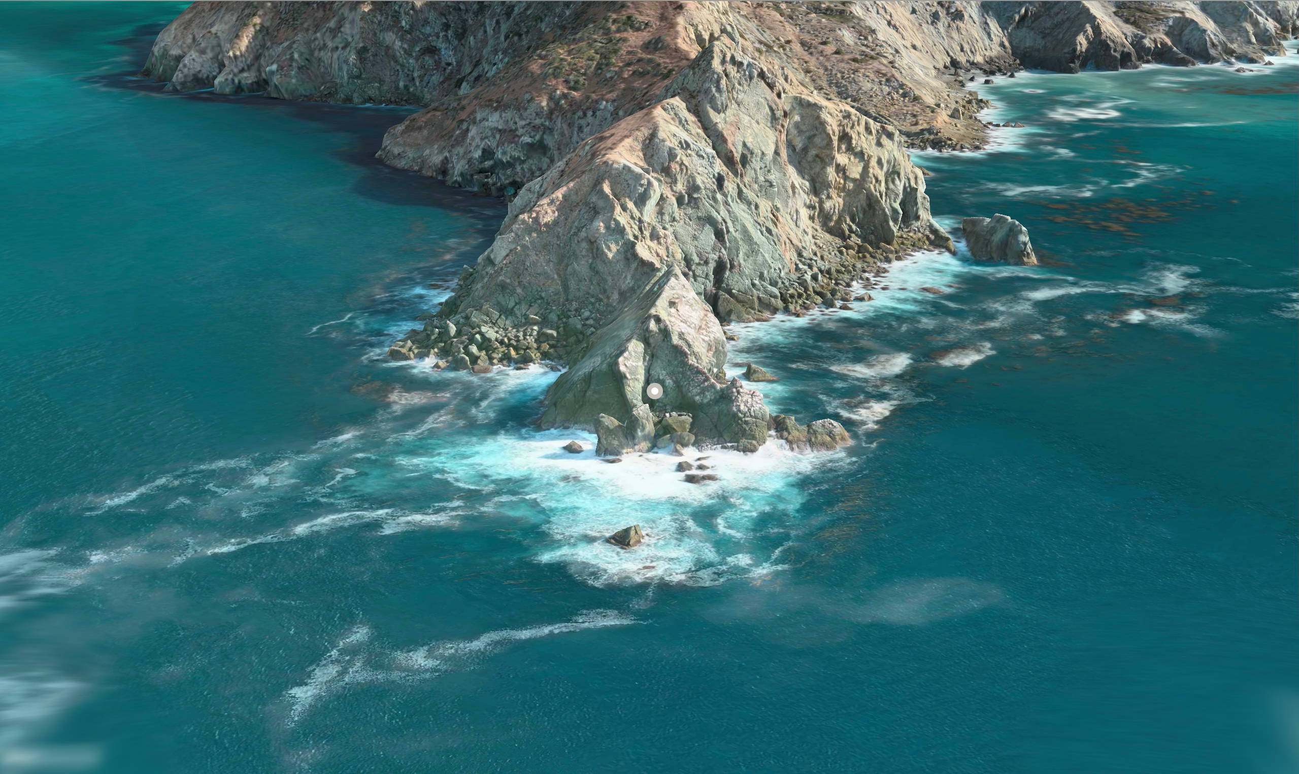 Catalina 桌布 壁紙 — 崎嶇懸崖突出於充滿活力的碧綠海洋，海浪拍打，白色泡沫翻騰的鳥瞰圖。