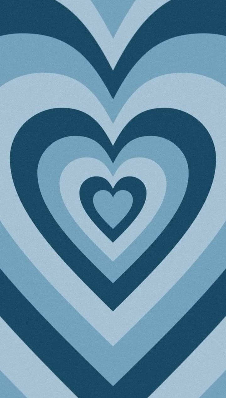Y2k Heart 桌布 壁紙 — 嵌套的同心心形以不同深淺的藍色創造出催眠般的復古圖案。