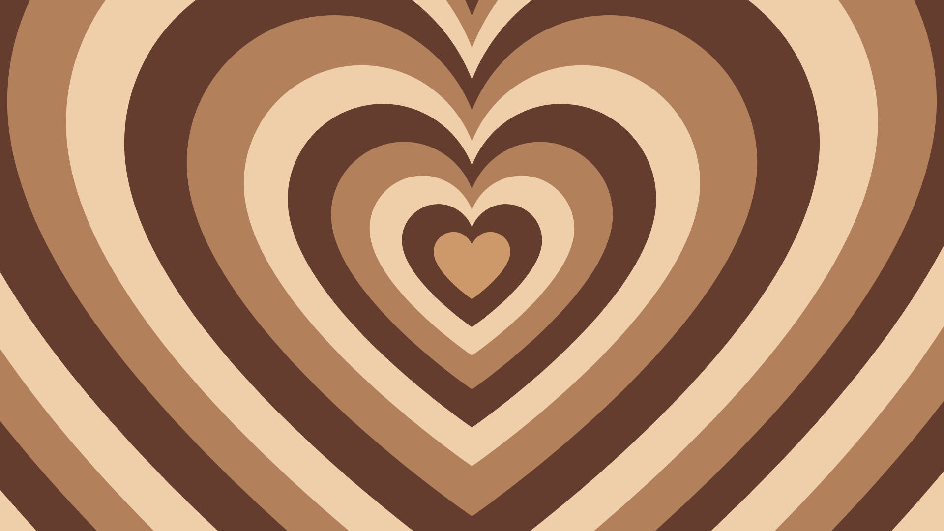 Y2k Heart 桌布 壁紙 — 嵌套的同心心形以溫暖的棕色色調營造出催眠般的復古圖案。