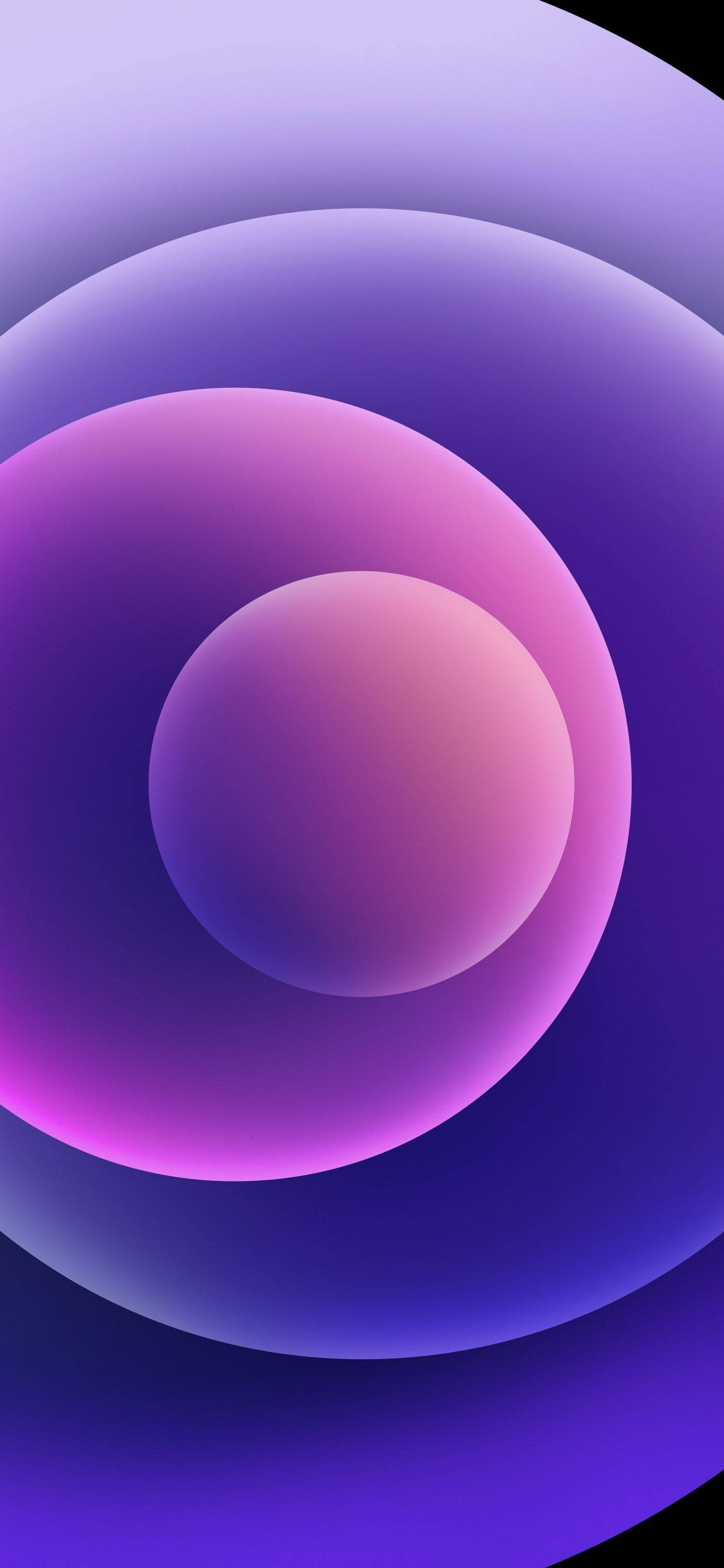 iPhone 12 桌布 壁紙 — 嵌套的發光球體在漸變紫色、粉紅色和藍色中創造出寧靜的數位抽象構圖。