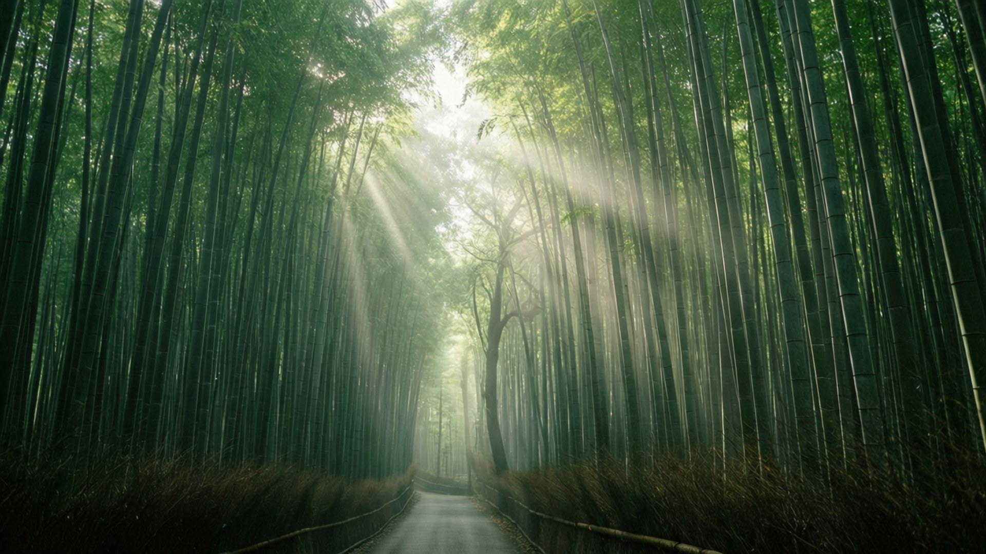 嵯峨野竹林薄霧 壁紙