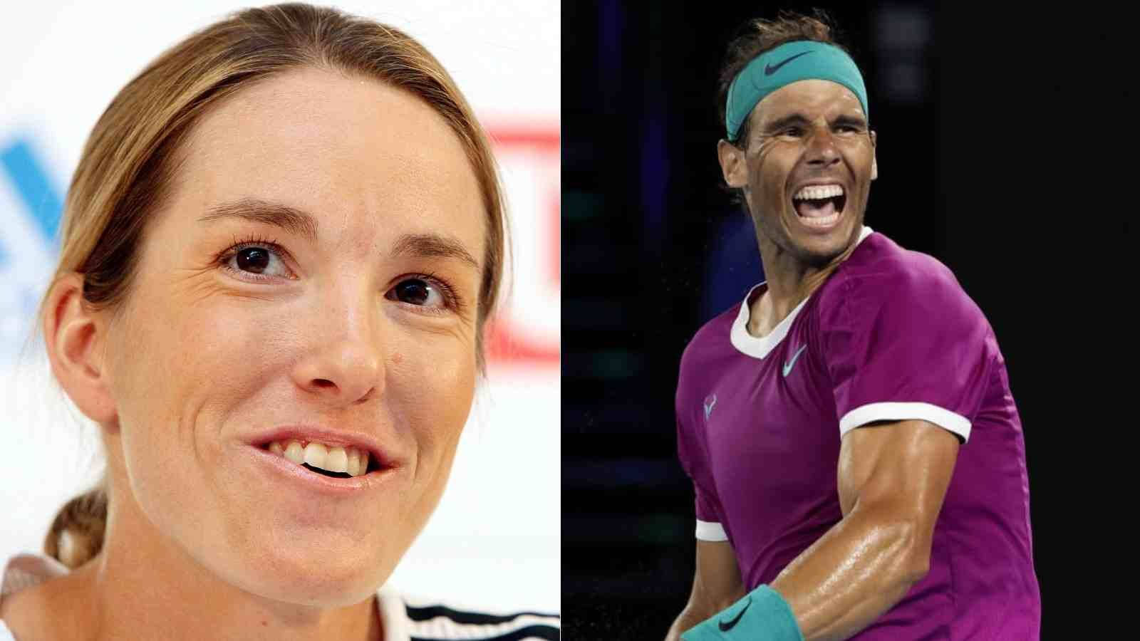 運動 桌布 壁紙 — 左邊微笑網球選手與右邊紫色襯衫咆哮運動員的分割圖片。