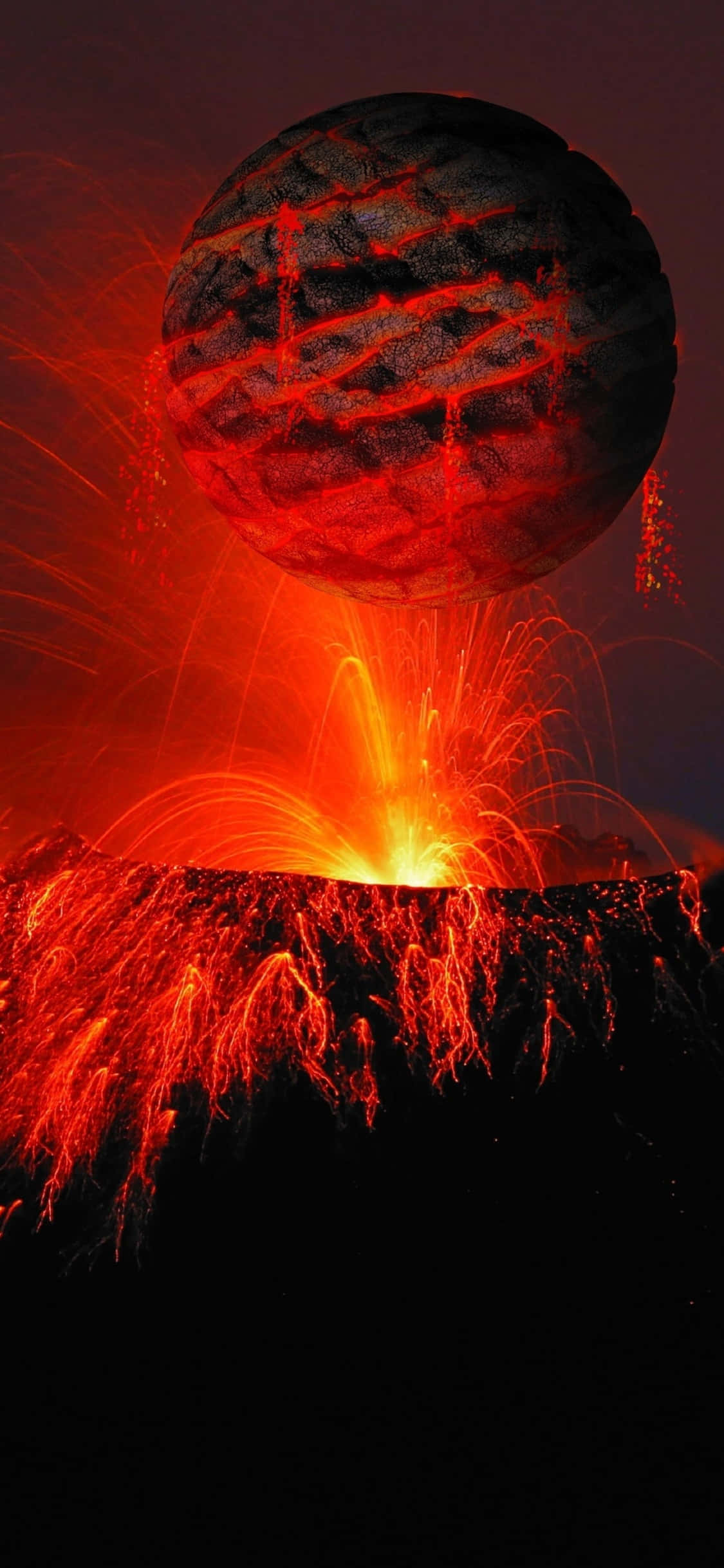 巨大的飛碟正飛越火山 壁紙
