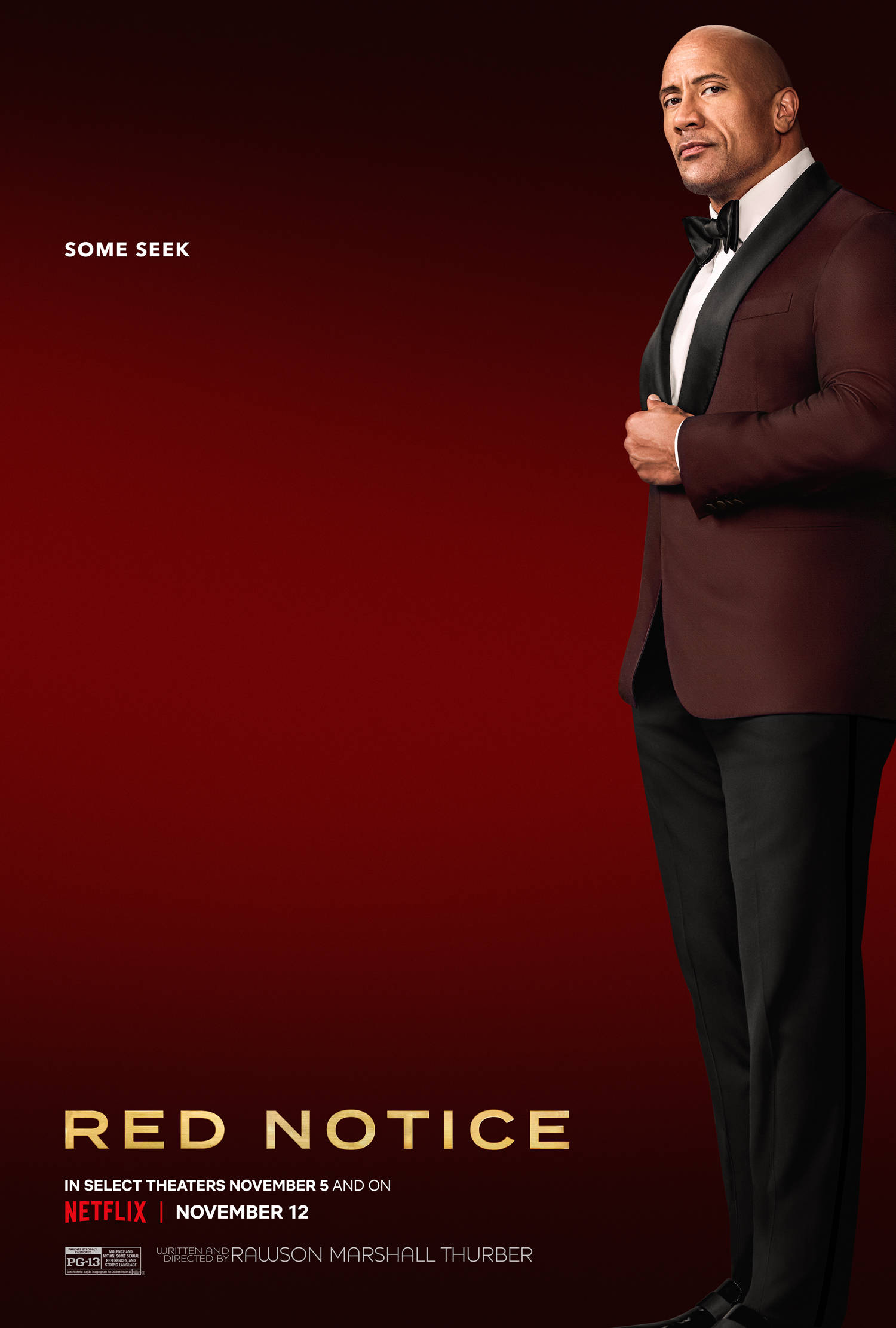 Netflix 桌布 壁紙 — 巨石強森自信地穿著酒紅色燕尾服，站在深紅色漸層背景前，帶有電影標題文字。