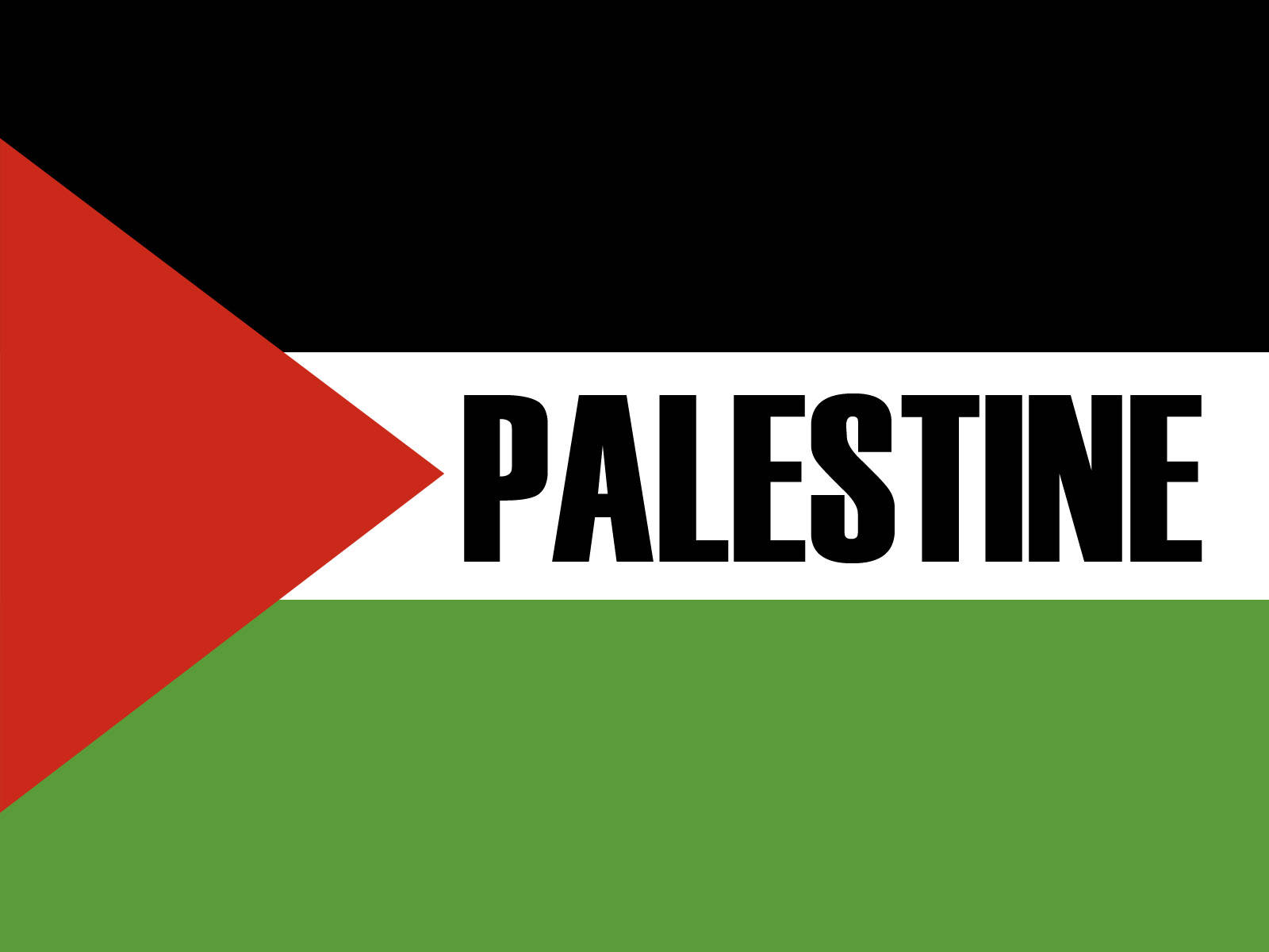 Palestine 桌布 壁紙 — 巴勒斯坦國旗，白色條紋上有粗體黑色文字寫著巴勒斯坦。