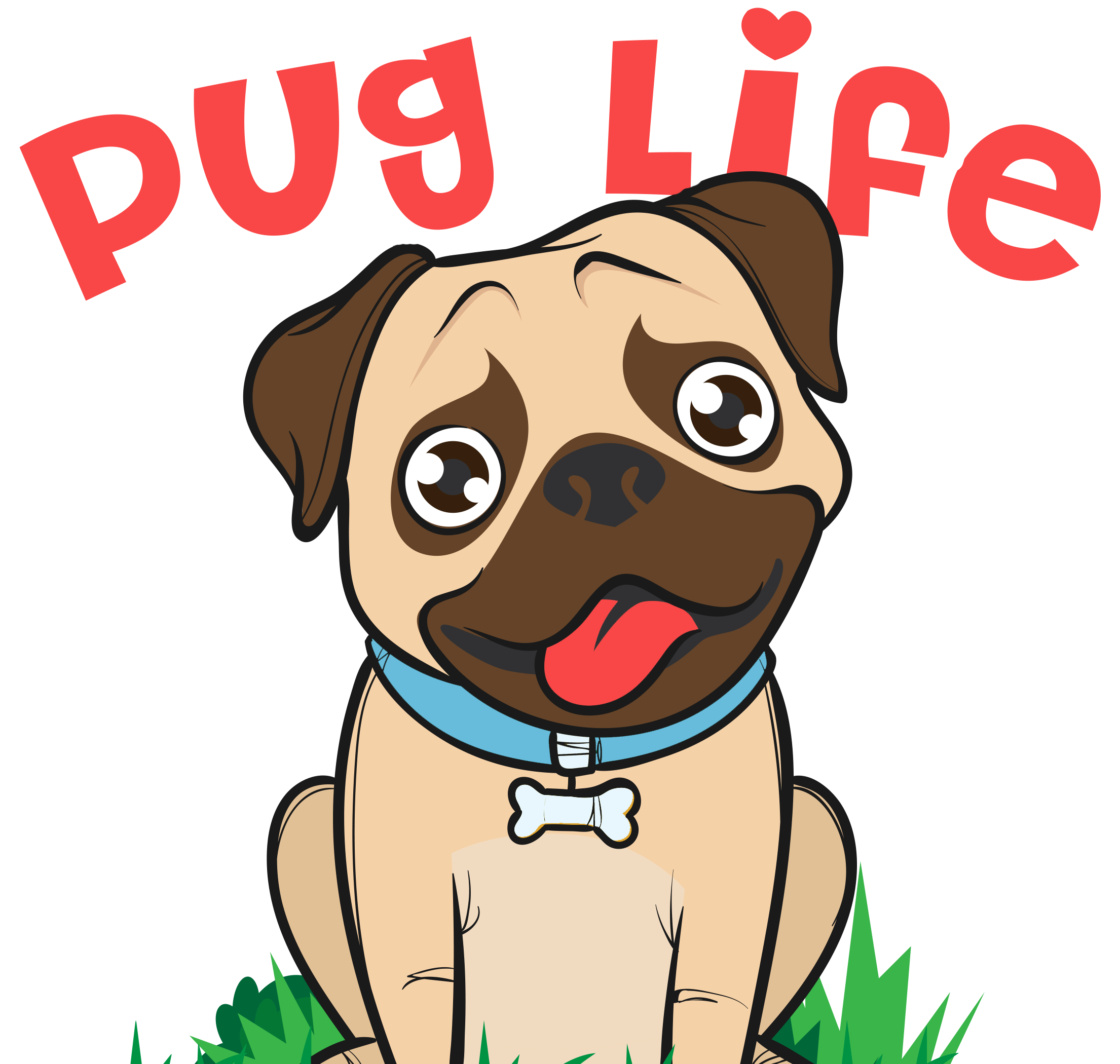 巴哥犬生活卡通插圖 壁紙