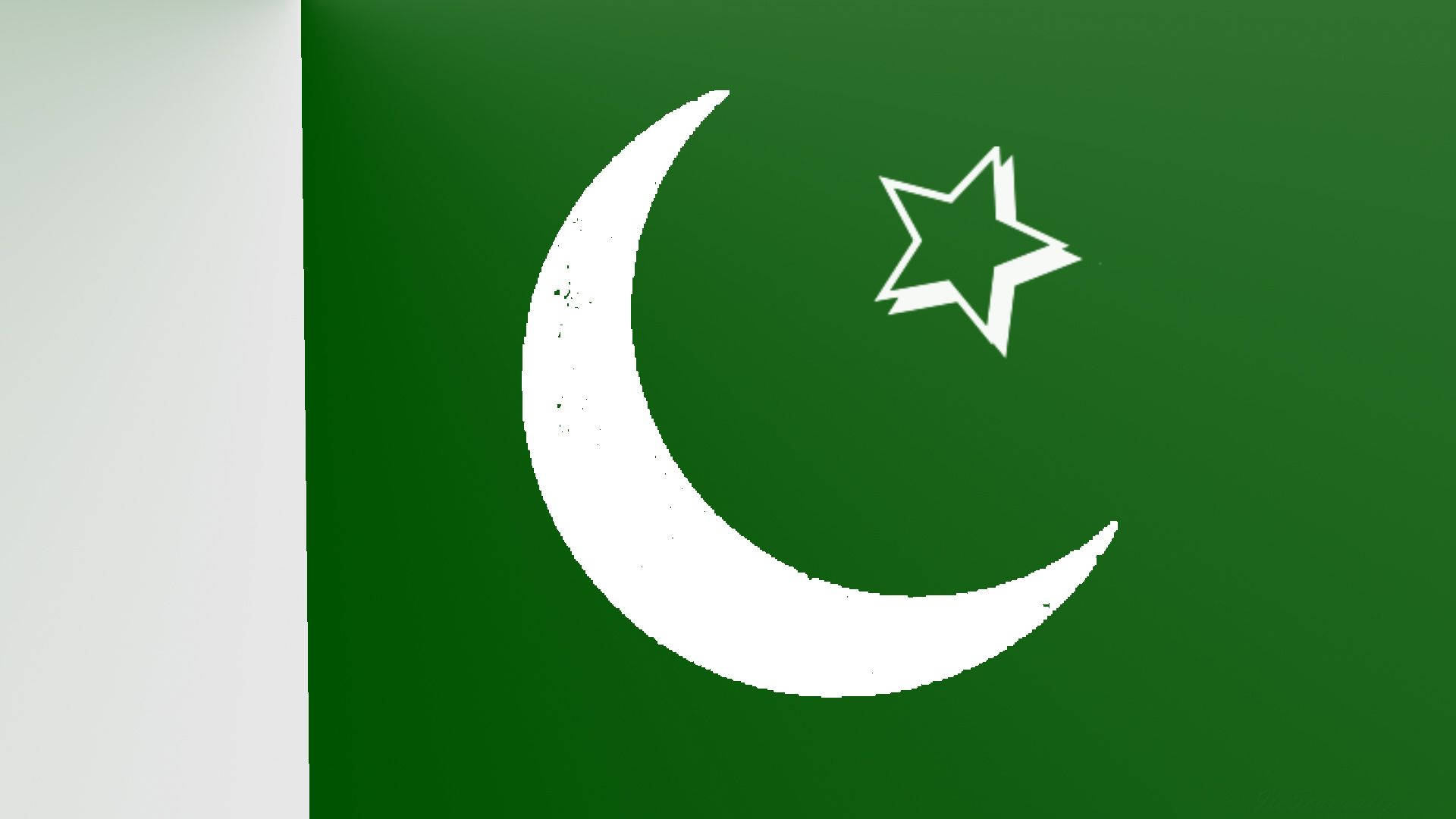 Pakistan Flag 桌布 壁紙 — 巴基斯坦國旗的特寫，綠色背景上有白色新月和星星，以及白色垂直條紋。