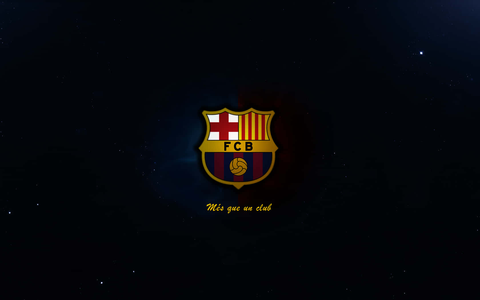 Fc Barcelona Desktop 桌布 壁紙 — 巴塞隆納足球俱樂部徽章在繁星點點的夜空下發光，下方有格言「Més que un club」。