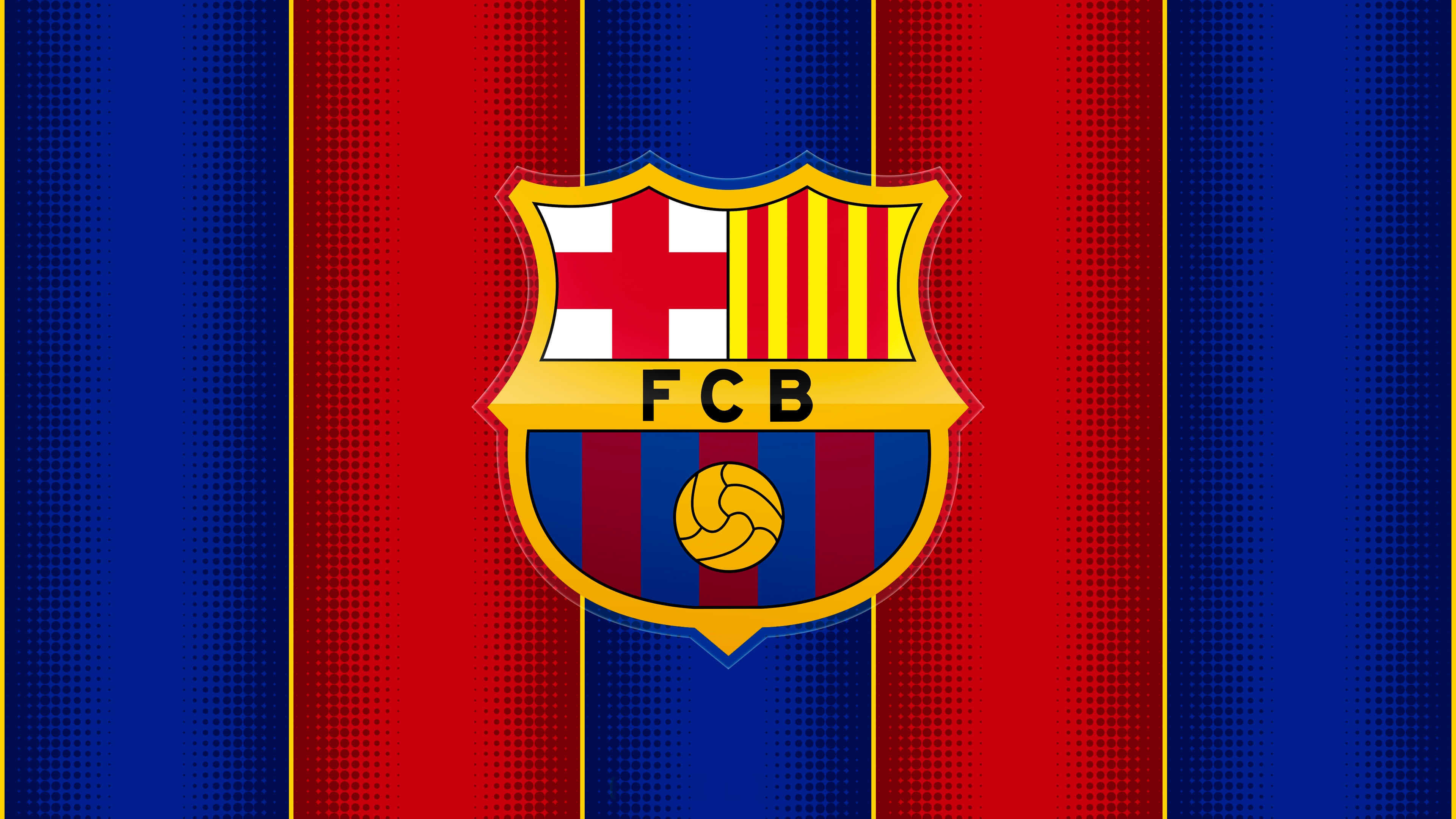 Fc Barcelona Desktop 桌布 壁紙 — 巴塞隆納足球俱樂部徽章居中於大膽的紅藍垂直條紋上，背景為半色調圓點圖案。