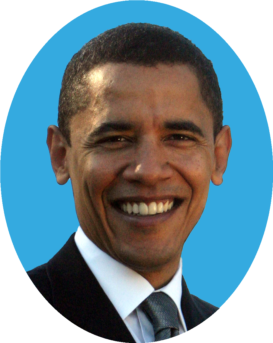 obama 桌布 壁紙 — 巴拉克·歐巴馬在純藍色橢圓形背景上溫暖微笑的愉快肖像。