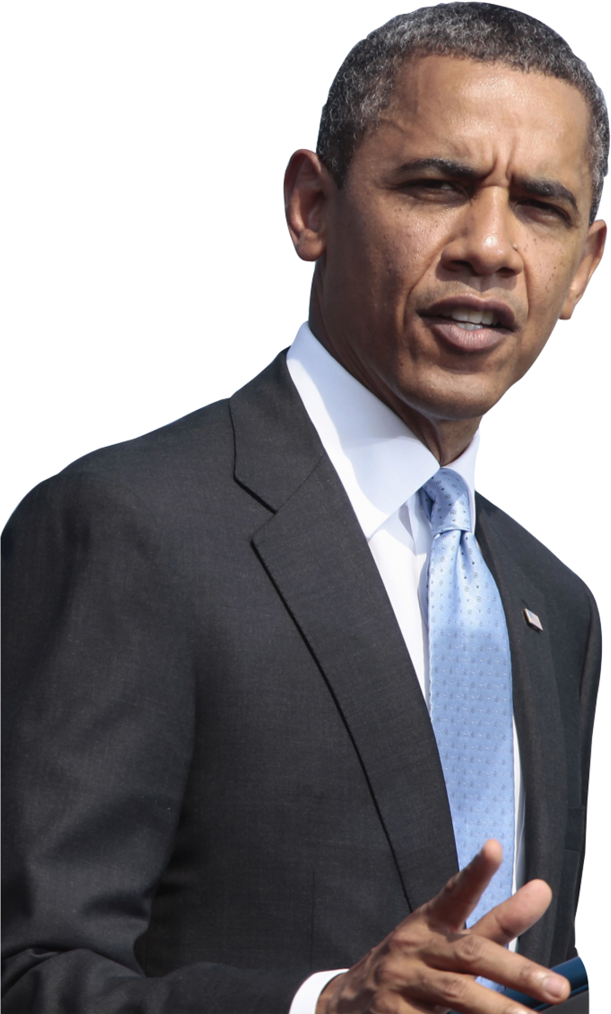obama 桌布 壁紙 — 巴拉克·歐巴馬穿著深色西裝和淺藍色領帶，在黑色背景前說話時做手勢。