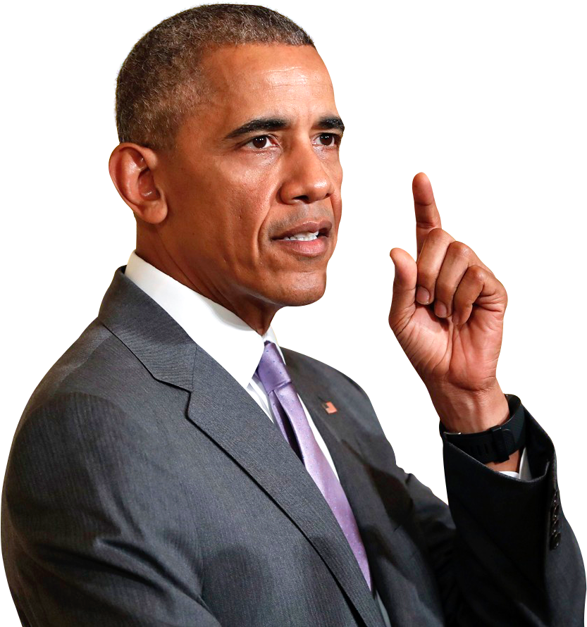 obama 桌布 壁紙 — 巴拉克·歐巴馬穿著灰色西裝和紫色領帶，在黑色背景下嚴肅地向上指著。