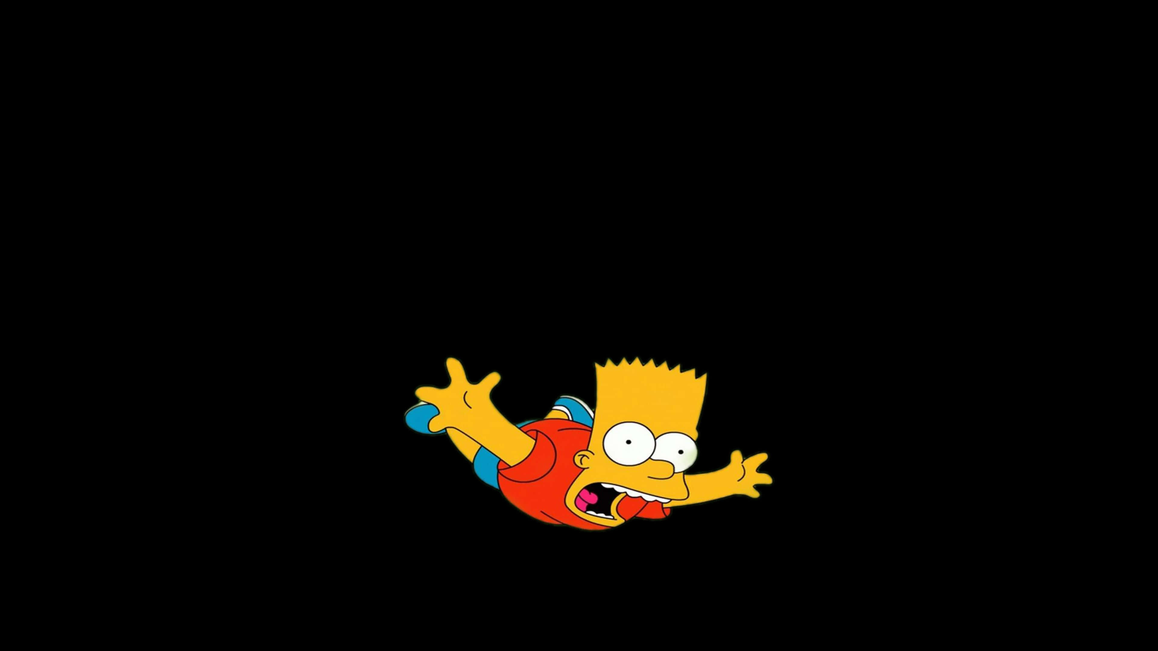 Simpsons Aesthetic 桌布 壁紙 — 巴特·辛普森卡通角色張開雙臂伸出舌頭跌入黑色虛空。
