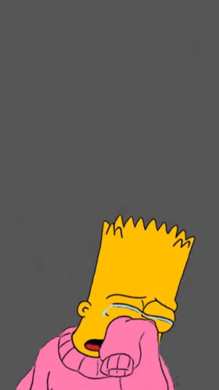 Bart Simpson Crying 桌布 壁紙 — 巴特·辛普森在純灰色背景前哭泣，淚水順著臉頰流下。