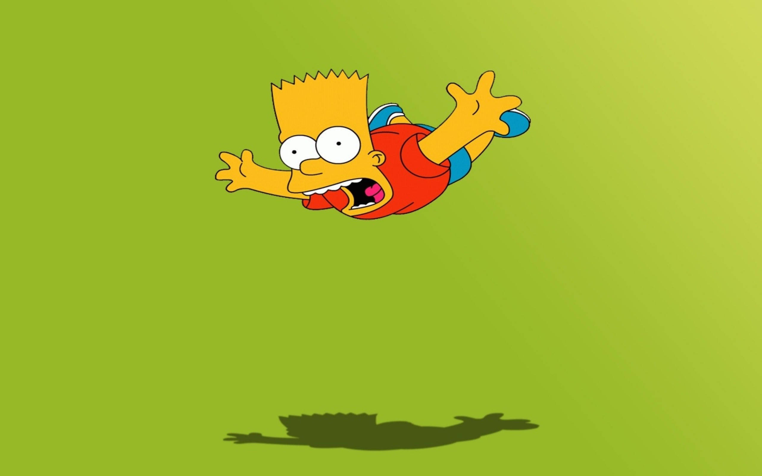 Cartoon Network Characters 桌布 壁紙 — 巴特·辛普森在綠色漸變背景前懸浮於半空，下方有鱷魚陰影。