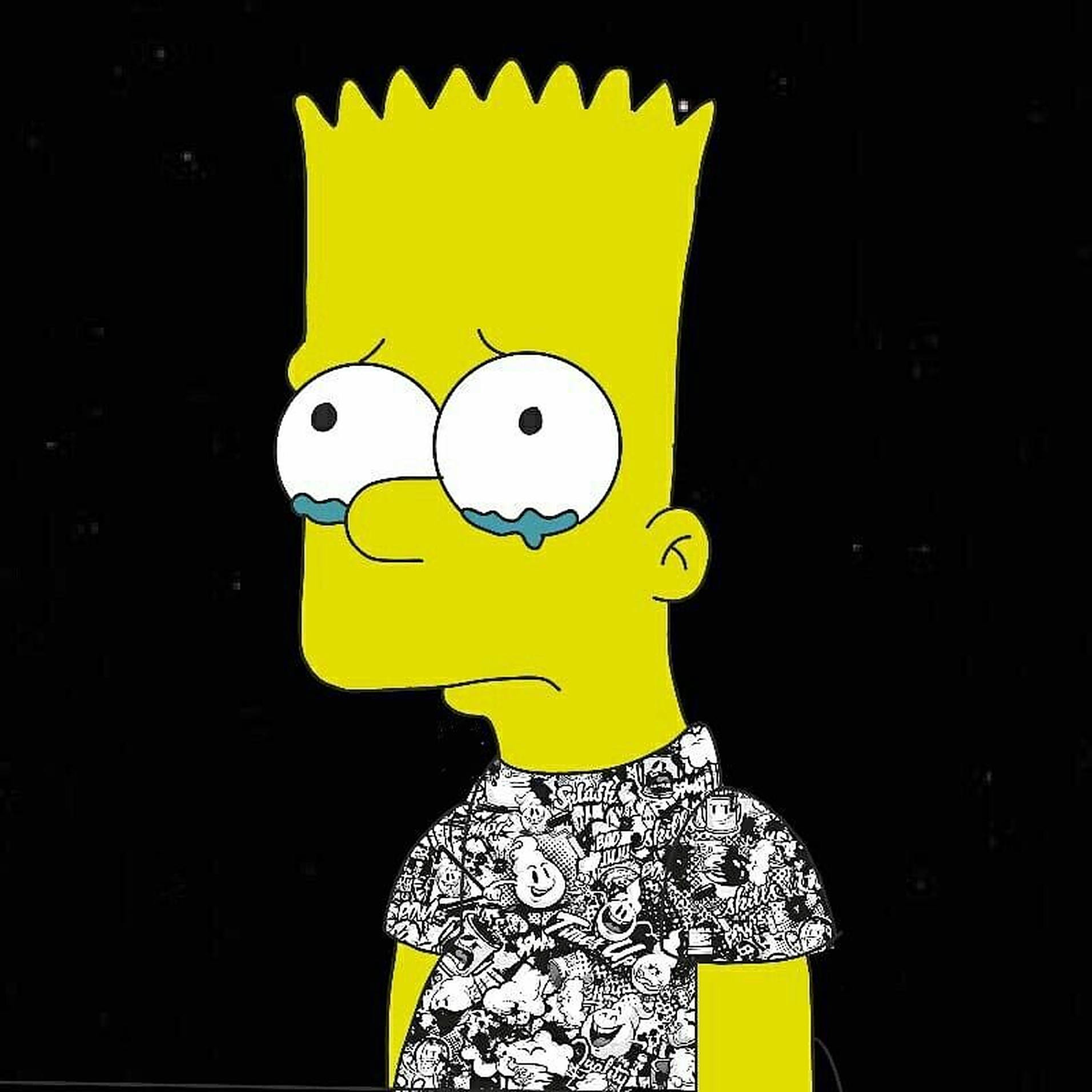 Simpson 桌布 壁紙 — 巴特·辛普森在黑色背景上流淚，淚珠沿臉頰滑落。