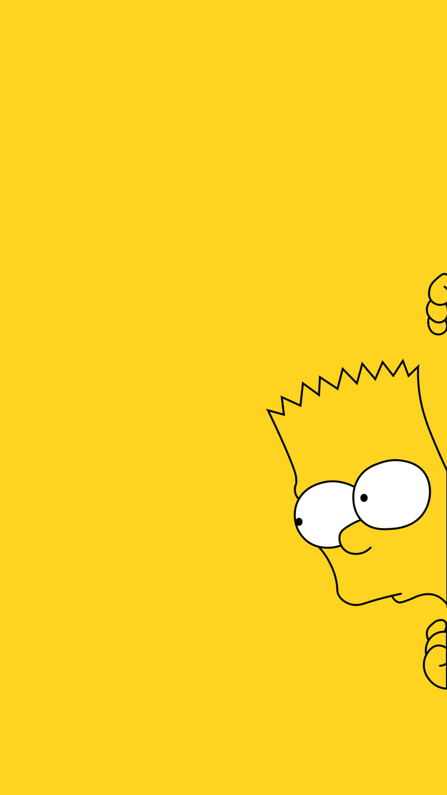 Bart Simpson Aesthetic 桌布 壁紙 — 巴特·辛普森從右側頑皮地窺視，背景為純黃色。
