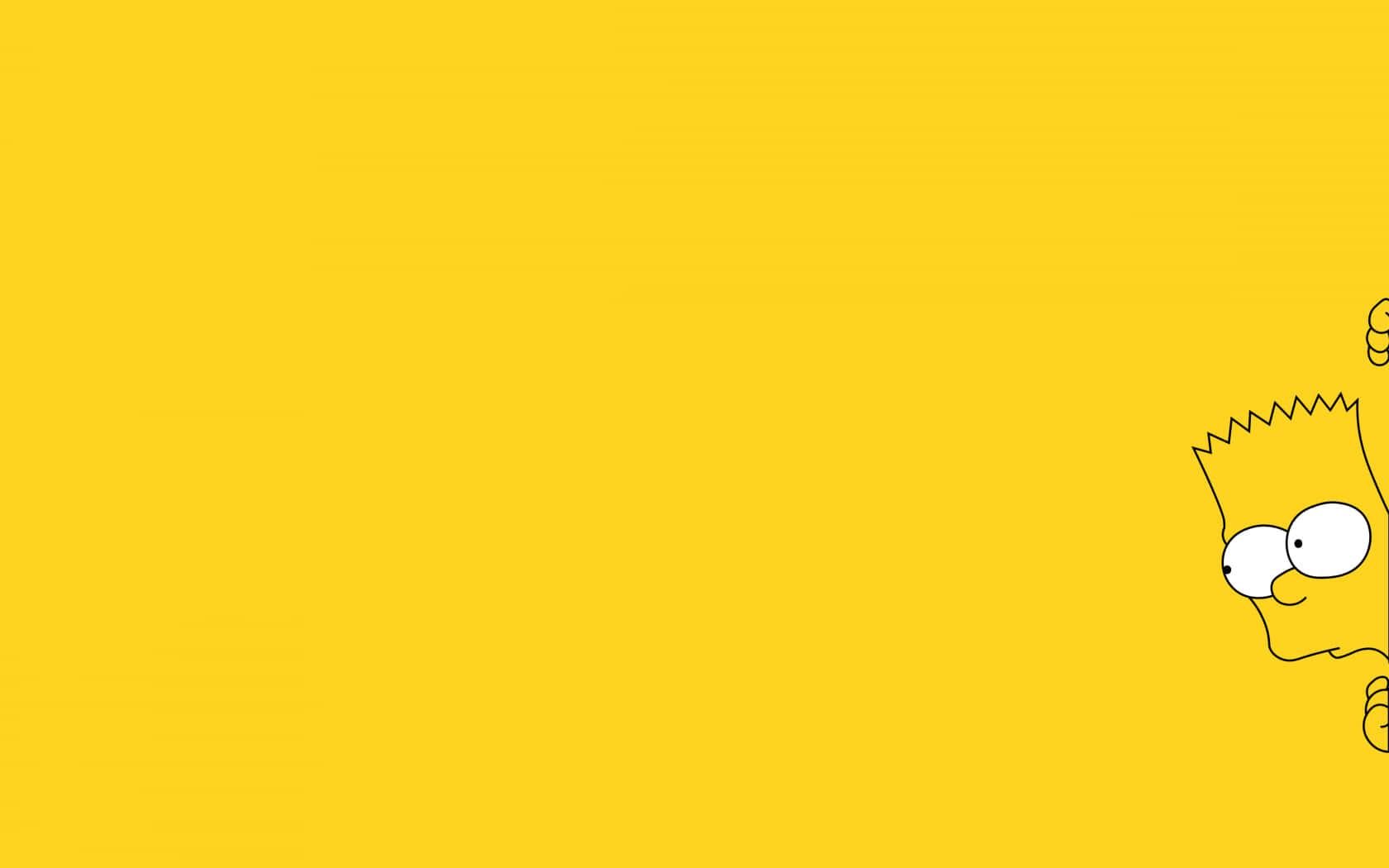 Simpsons Aesthetic 桌布 壁紙 — 巴特·辛普森從右角窺視，背景為純黃色，帶有他標誌性的尖刺頭髮和頑皮的笑容。