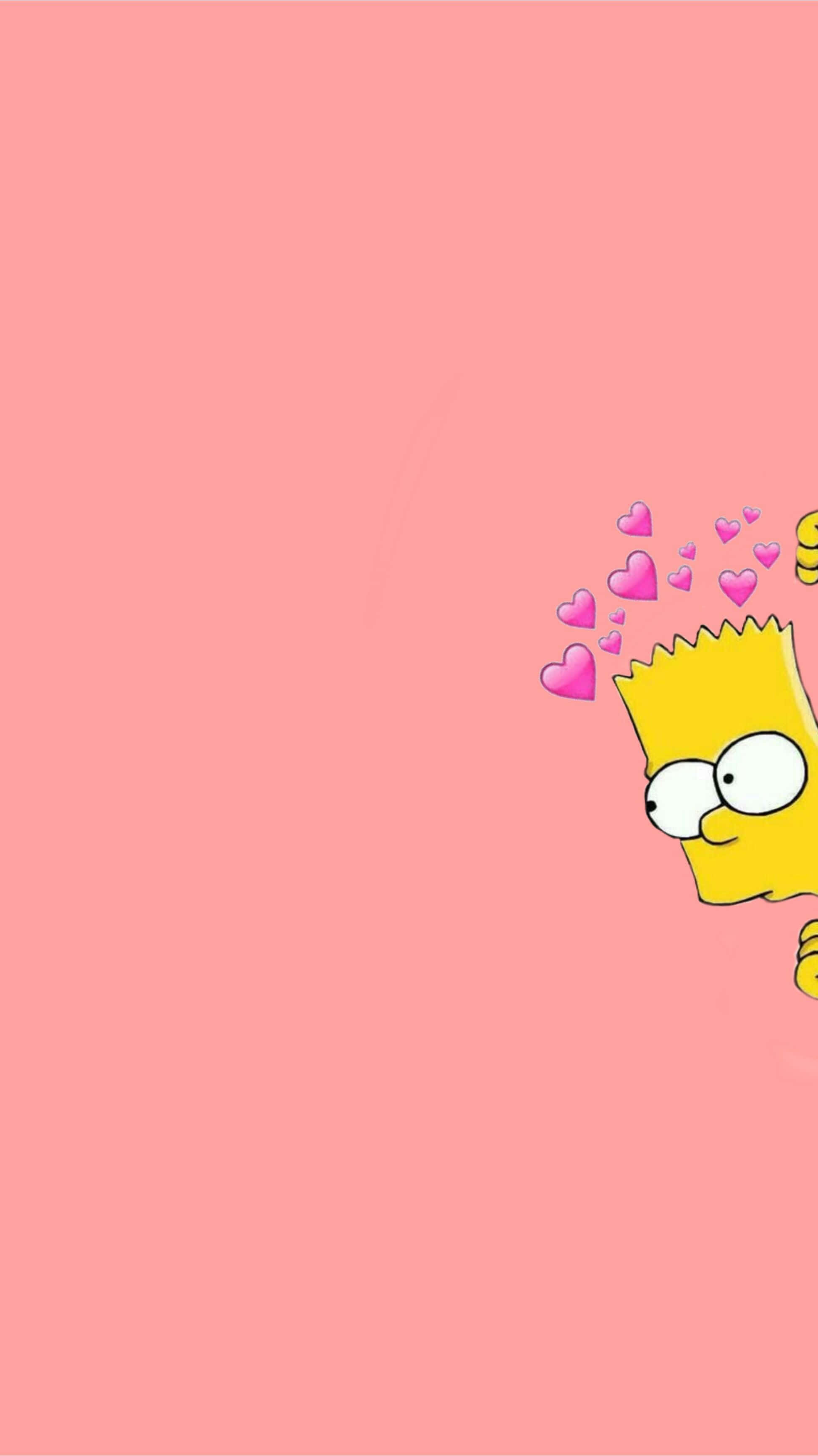 Bart Simpson Aesthetic 桌布 壁紙 — 巴特·辛普森從右邊探出頭來，粉紅色的心形在他頭頂飄浮，背景是純粉色。