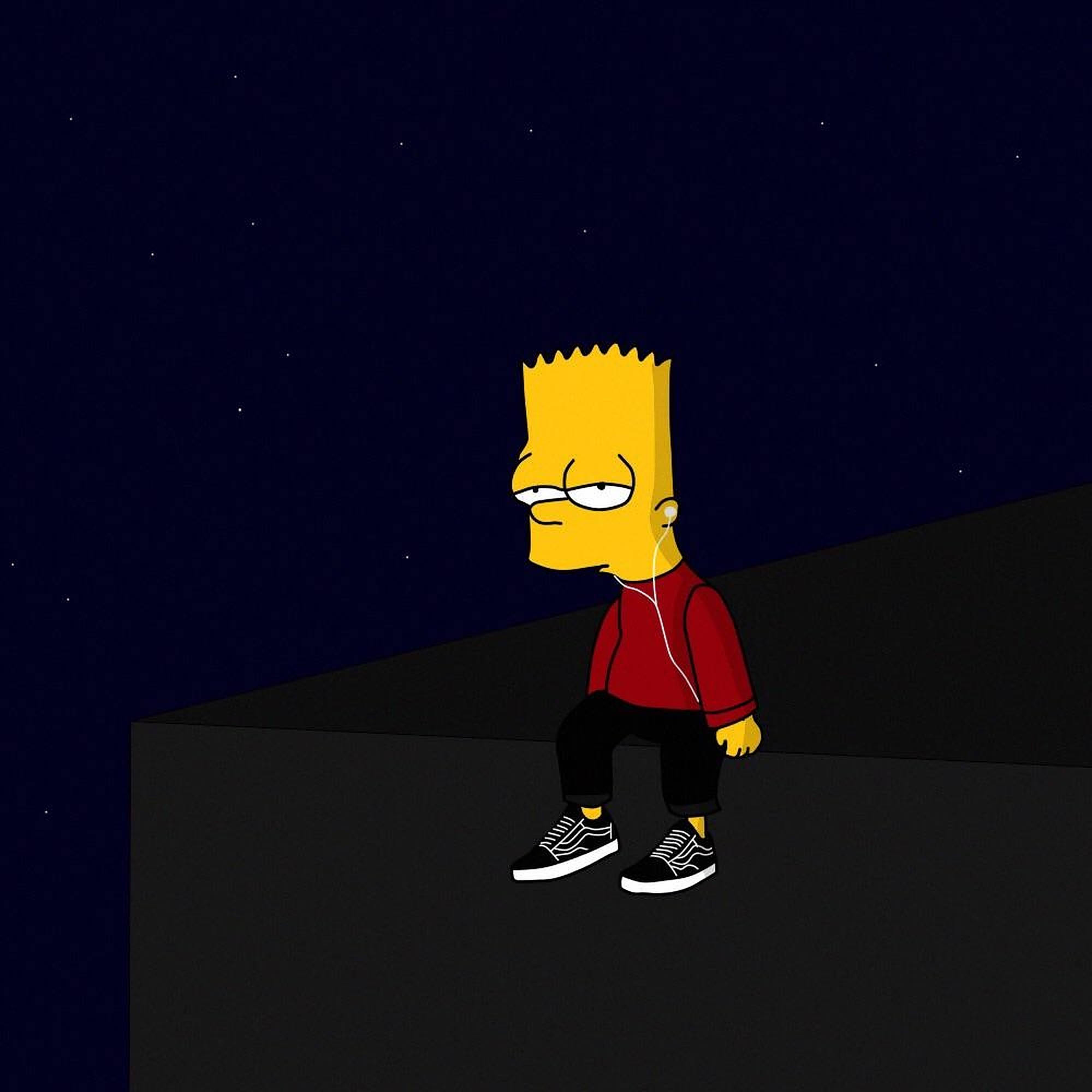 Simpson 桌布 壁紙 — 巴特·辛普森晚上獨自坐在屋頂上，在星空下聽音樂。