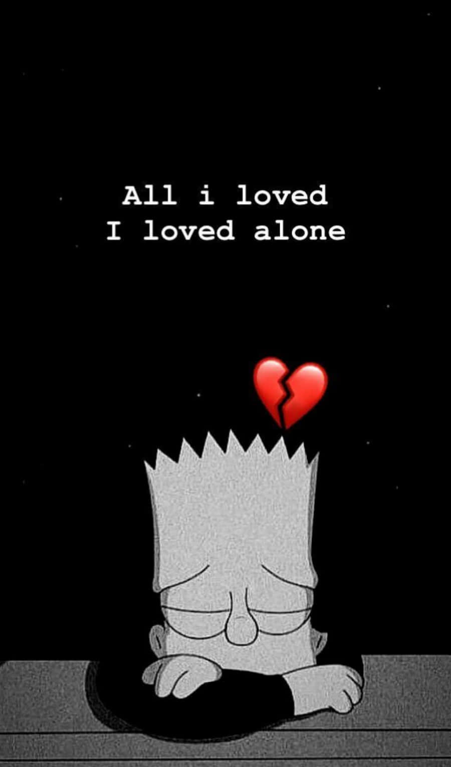 Broken Heart Sad 桌布 壁紙 — 巴特·辛普森沮喪地坐著，頭頂上方有一個破碎的心形表情符號，背景是繁星點點的夜空。