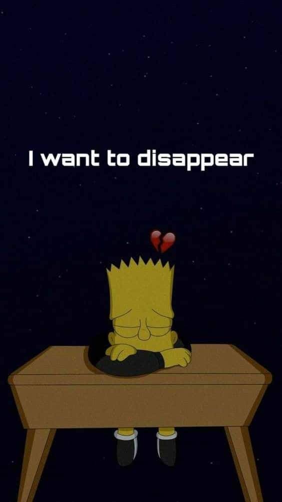 Sad Face 桌布 壁紙 — 巴特·辛普森癱坐在書桌上，頭頂上方有一顆破碎的心漂浮在星空下。