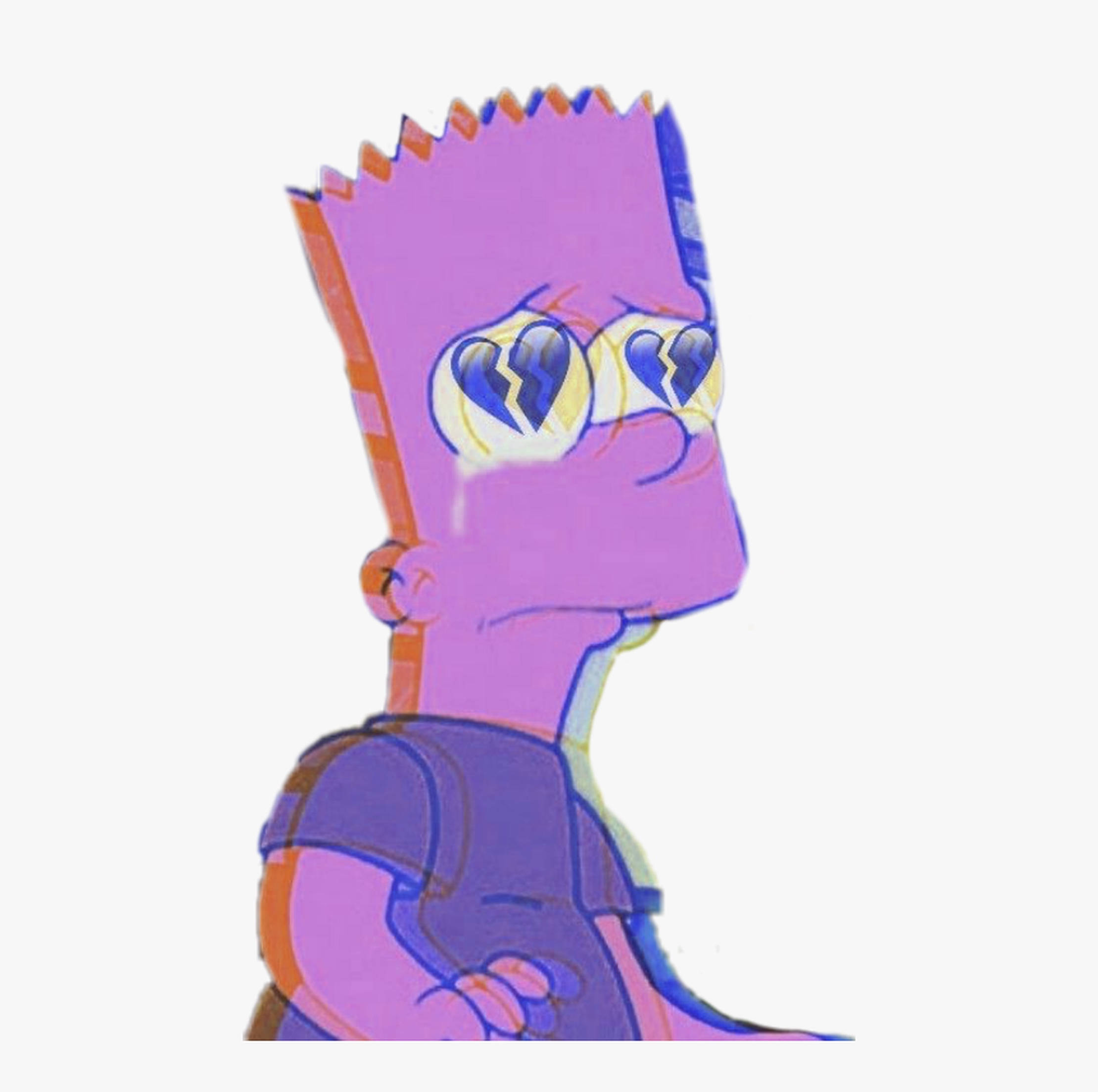 Simpson 桌布 壁紙 — 巴特·辛普森的側面，帶有破碎的心形眼睛和鋸齒狀頭髮，背景為純色。