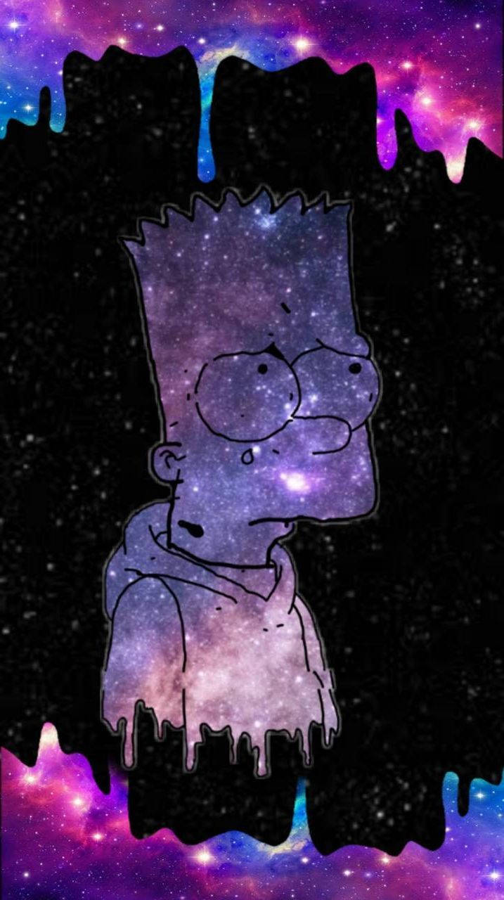 巴特·辛普森以宇宙星雲勾勒出輪廓，邊緣是滴落的星系。 — 霸子·辛普森 GIF 壁紙
