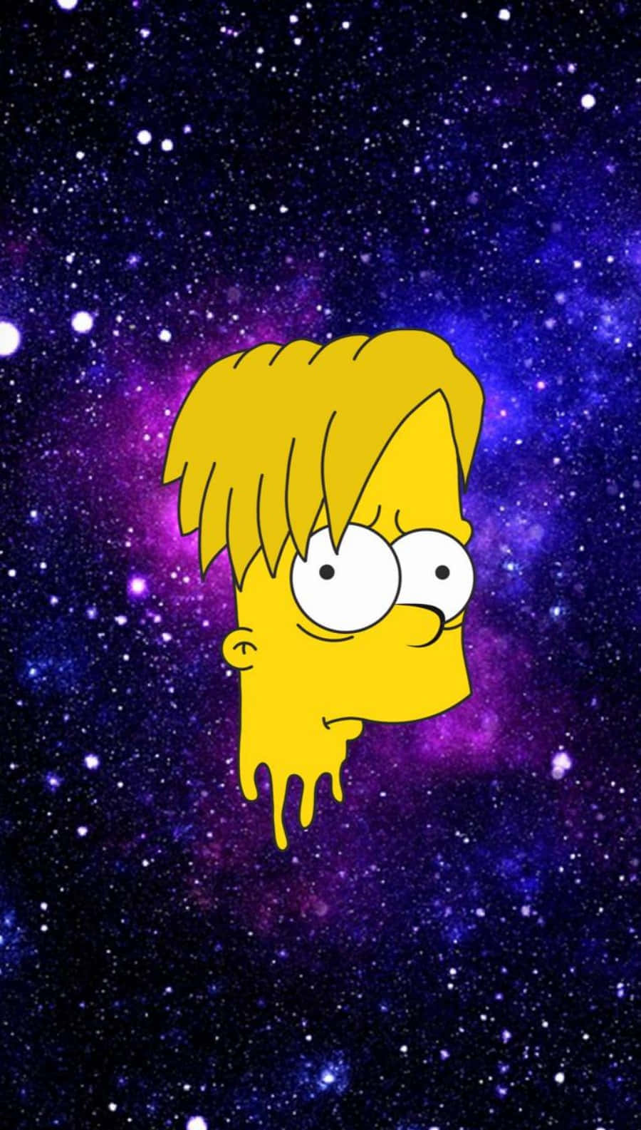 巴特·辛普森的頭漂浮在色彩繽紛的星空太空背景中。 — 霸子·辛普森 GIF 壁紙