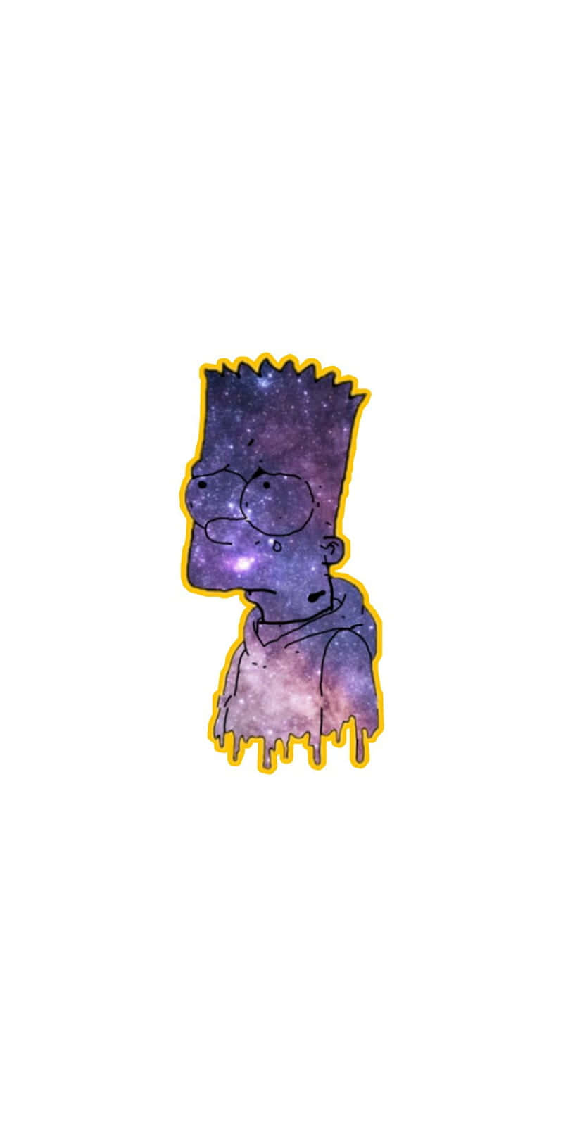 Bart Simpson Aesthetic 桌布 壁紙 — 巴特·辛普森的頭部充滿了充滿活力的紫色和藍色星系，星星和星雲像油漆一樣滴落。