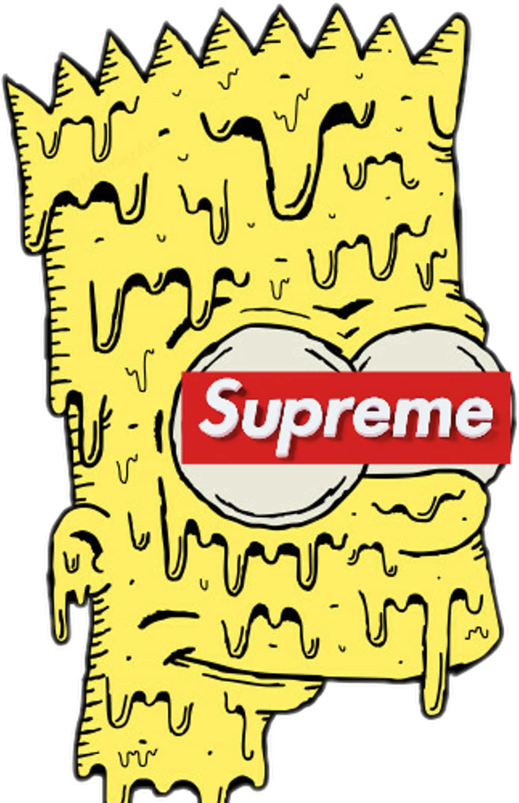 Bart Simpson Gangster 桌布 壁紙 — 巴特·辛普森的頭部被滴落的黃色黏液覆蓋，眼睛上方有一個紅色的Supreme標誌。
