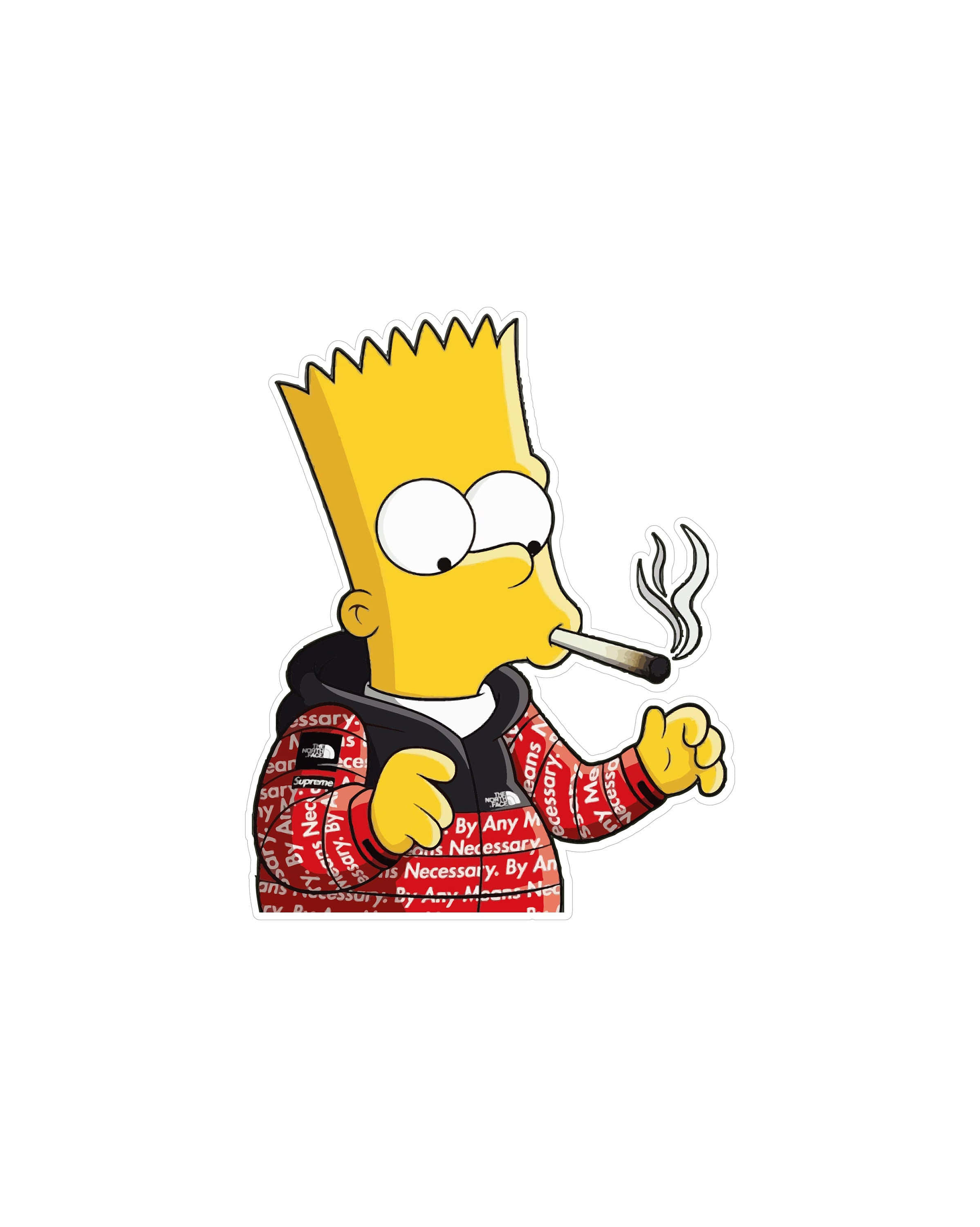 Bart Simpson Weed 桌布 壁紙 — 巴特·辛普森穿著帶有白色文字的紅色Supreme連帽衫抽煙。