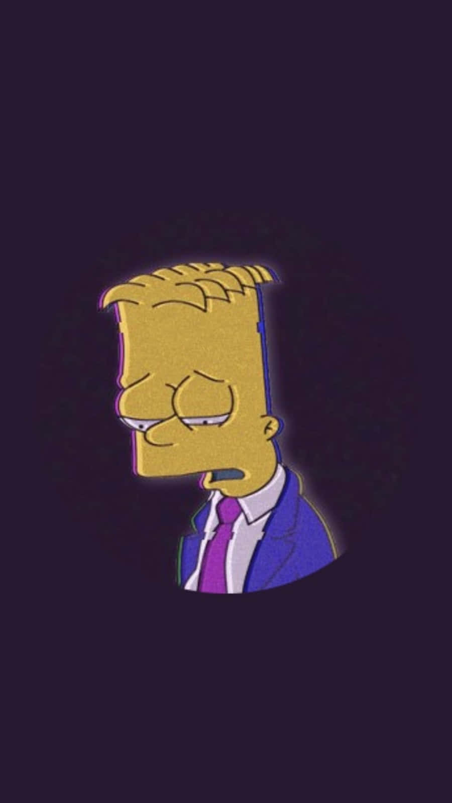 The Simpsons 桌布 壁紙 — 巴特·辛普森穿著西裝打領帶，在深紫色背景下顯得疲倦無聊。