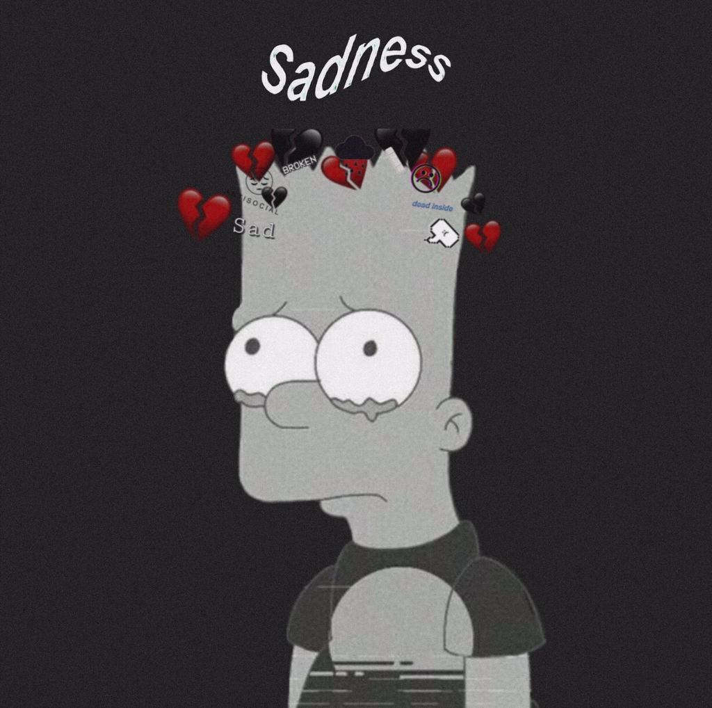 The Simpsons 桌布 壁紙 — 巴特·辛普森頭頂漂浮著破碎的心，背景為深色，傳達悲傷情緒。