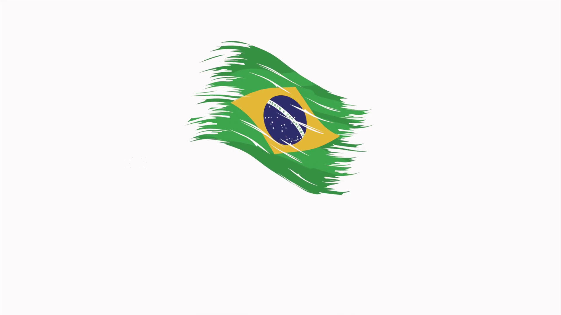 Brazil Flag 桌布 壁紙 — 巴西國旗在純白背景上以畫筆紋理動態飄揚。