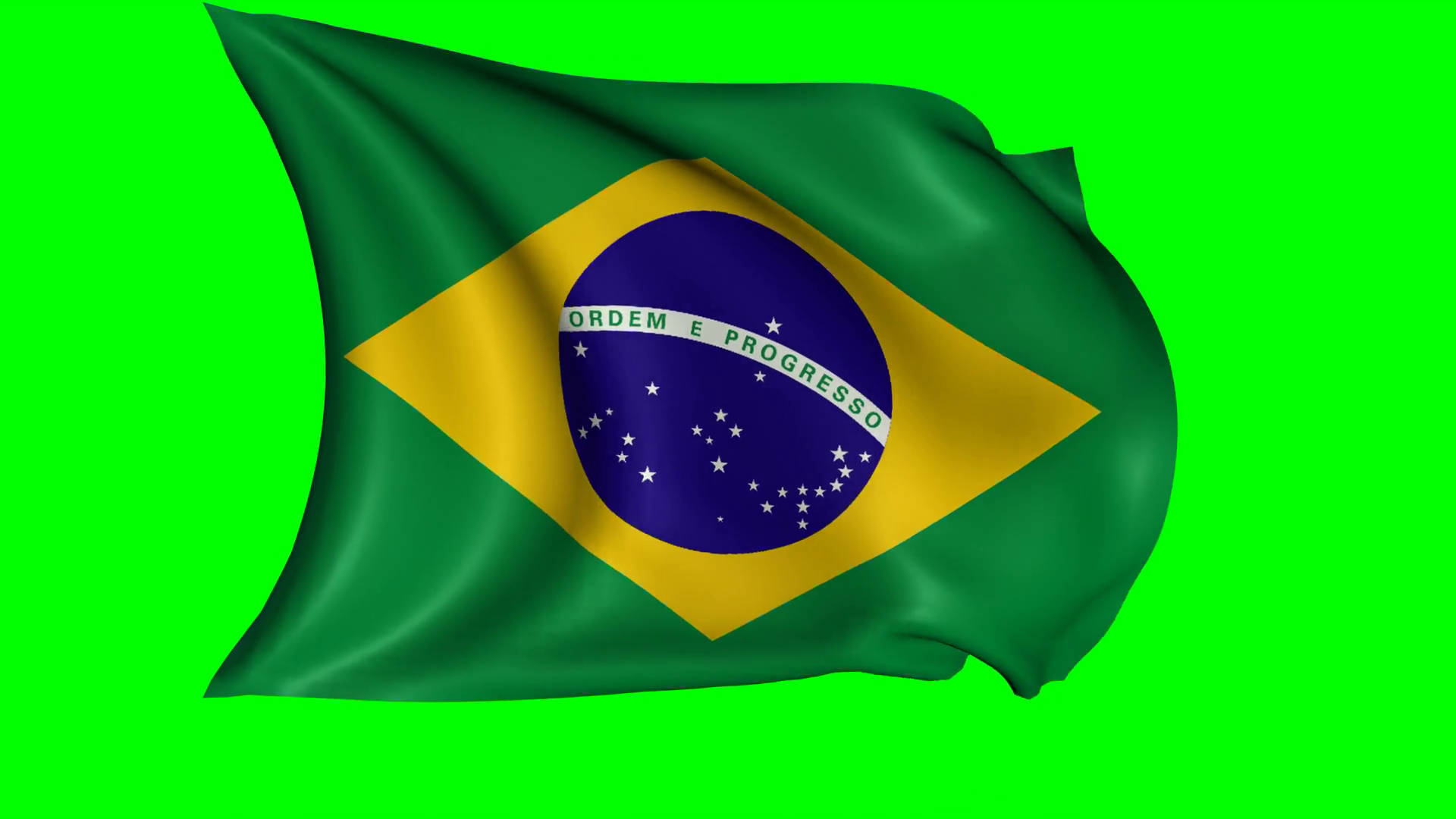 Brazil Flag 桌布 壁紙 — 巴西國旗在純綠色螢幕背景上動態飄揚。
