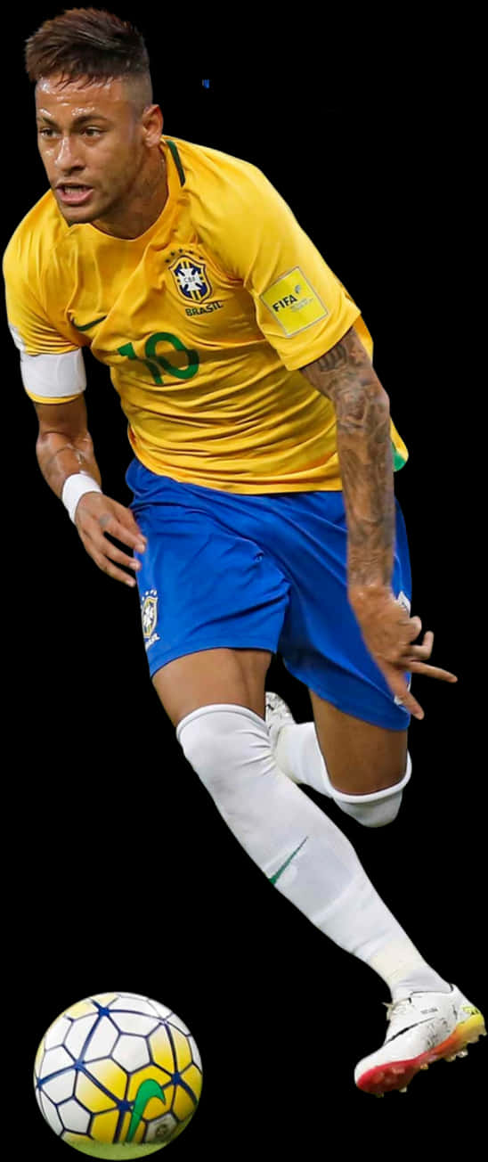 Football Player 桌布 壁紙 — 巴西足球巨星內馬爾身穿黃色球衣，在黑色背景下盤球。