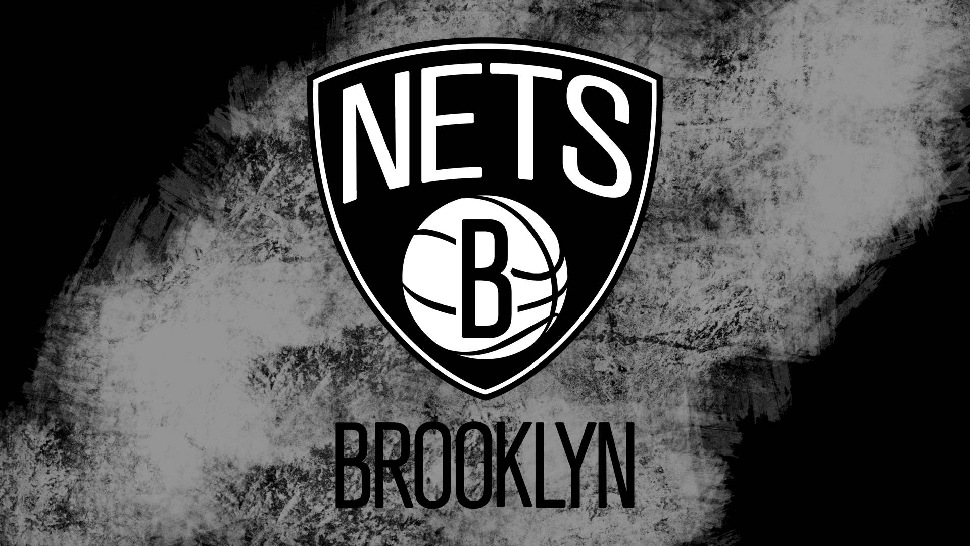 Brooklyn 桌布 壁紙 — 布魯克林籃網隊標誌以粗體白色顯示在粗糙的黑色和灰色紋理背景上。