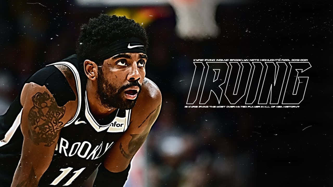 NBA 桌布 壁紙 — 布魯克林籃網隊球衣的籃球運動員凱里·厄文（Kyrie Irving）紋身和專注表情的強烈特寫。