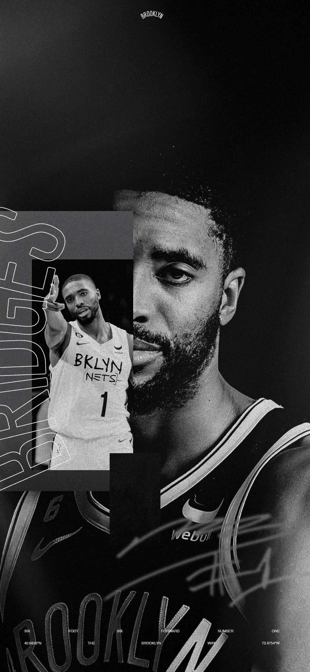 Brooklyn Nets 桌布 壁紙 — 布魯克林籃網隊籃球運動員卡姆·托馬斯的黑白分割肖像，帶有圖形疊加。
