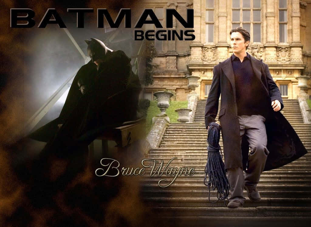 Bruce Wayne 桌布 壁紙 — 布魯斯·韋恩沿著石階走向一座哥德式豪宅，蝙蝠俠以陰影般的剪影在他身旁隱現。