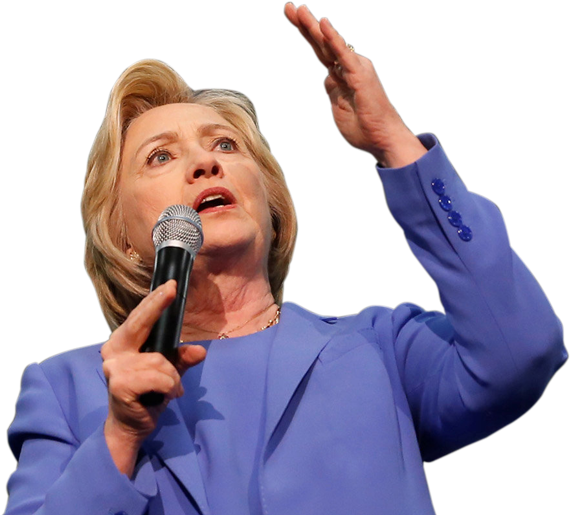 hillary 桌布 壁紙 — 希拉蕊·柯林頓在黑色背景前穿著藍色西裝熱情地對著麥克風說話。