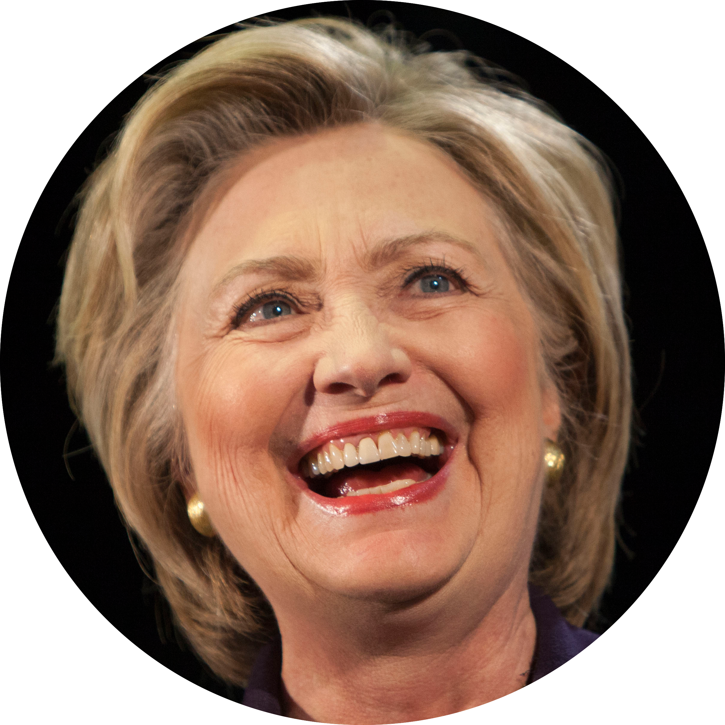 Politics 桌布 壁紙 — 希拉蕊·柯林頓的近距離肖像，藍眼睛、金髮，在黑色背景下開懷大笑。