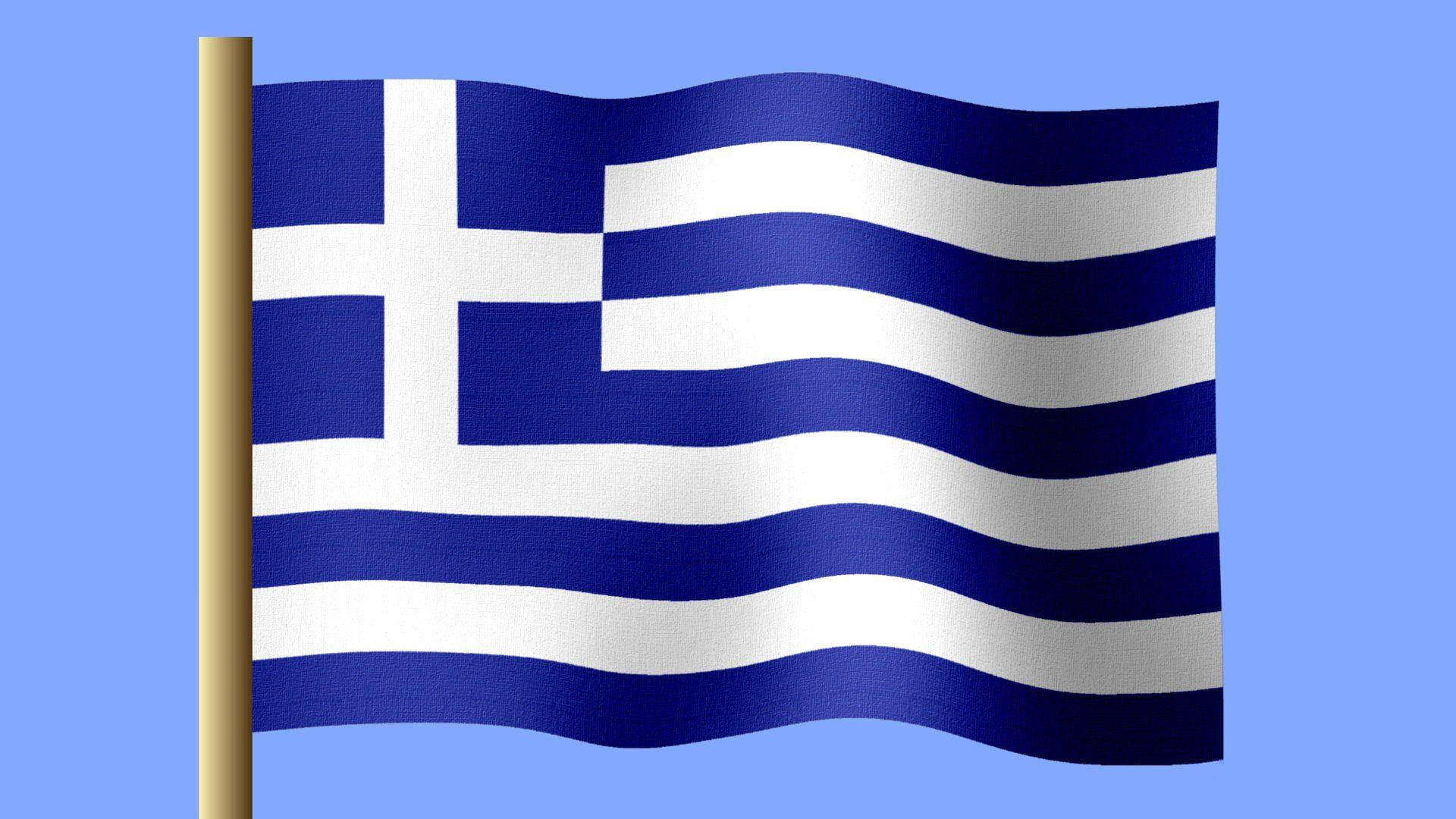 greek 桌布 壁紙 — 希臘國旗，藍白條紋和十字架，在晴朗的天空中輕輕飄揚。