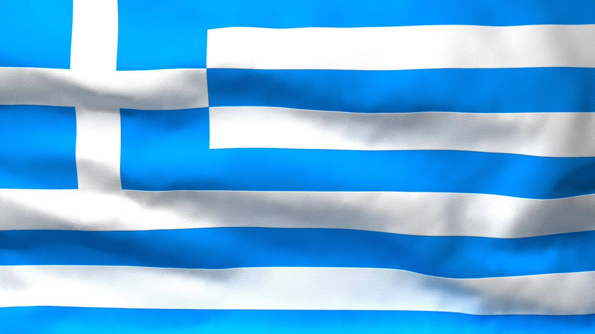 greek 桌布 壁紙 — 希臘國旗動態飄揚，帶有醒目的藍白條紋和藍色左上角的白色十字。