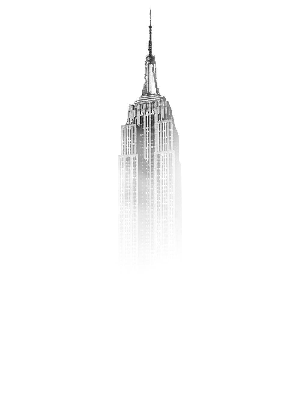 Building 桌布 壁紙 — 帝國大廈的單色剪影逐漸融入明亮的白色背景，帶有柔和的漸變透明度。