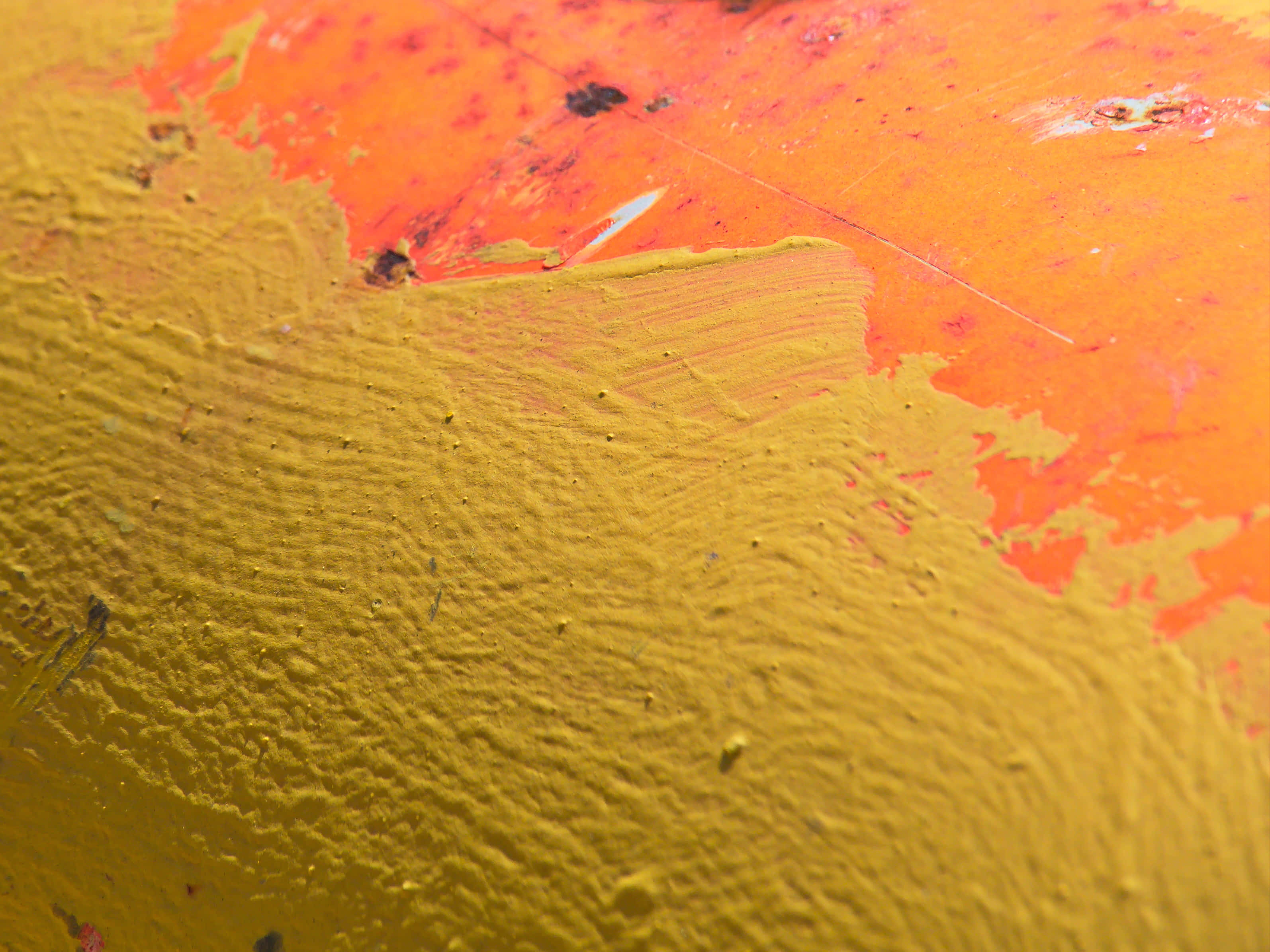 Paint Texture 桌布 壁紙 — 帶有可見筆觸和磨損的紋理黃色和橙色油漆層的特寫。