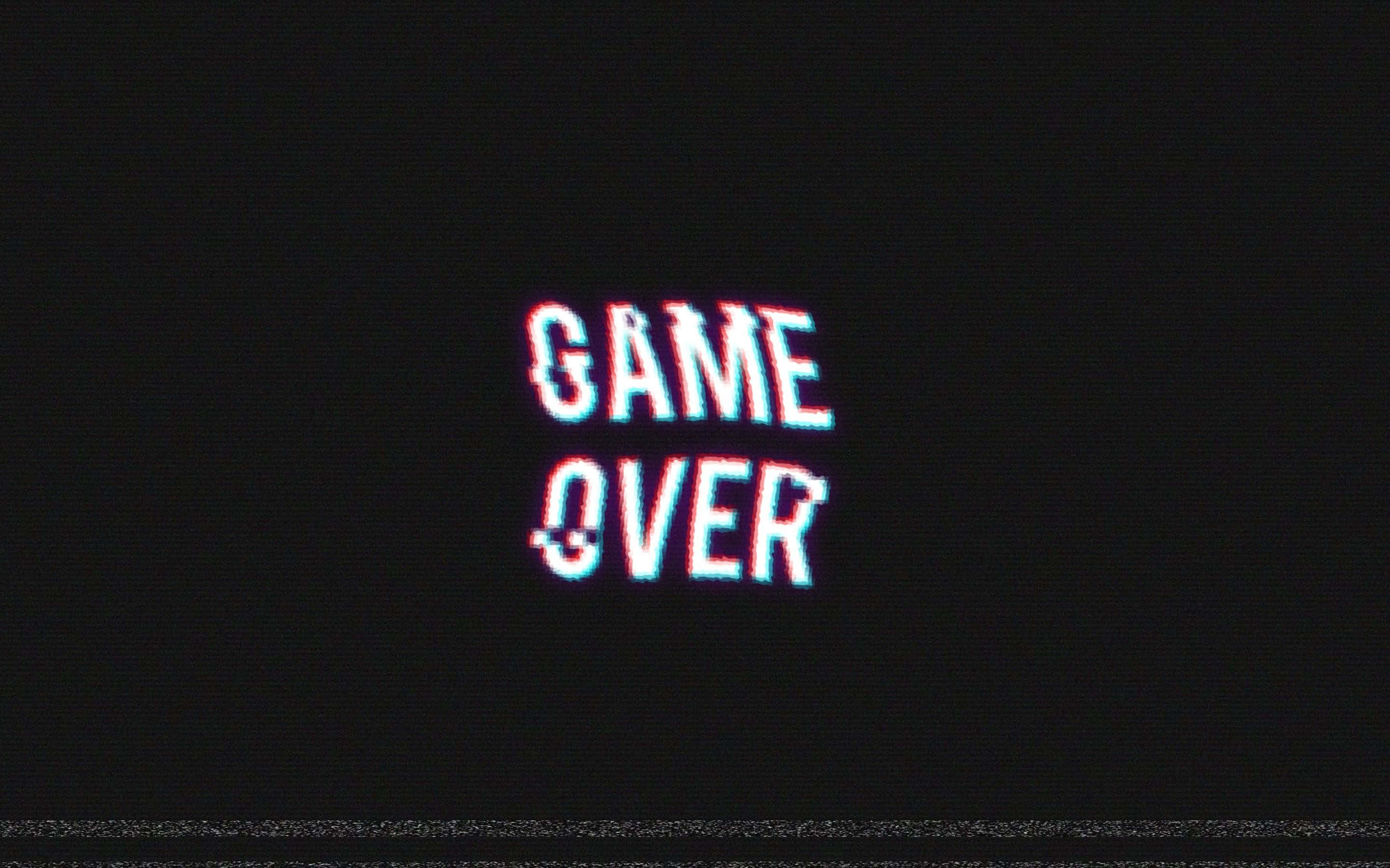 Dark Game Over 桌布 壁紙 — 帶有故障效果的復古遊戲畫面，在黑底上以帶色差效果的像素文字顯示「GAME OVER」。